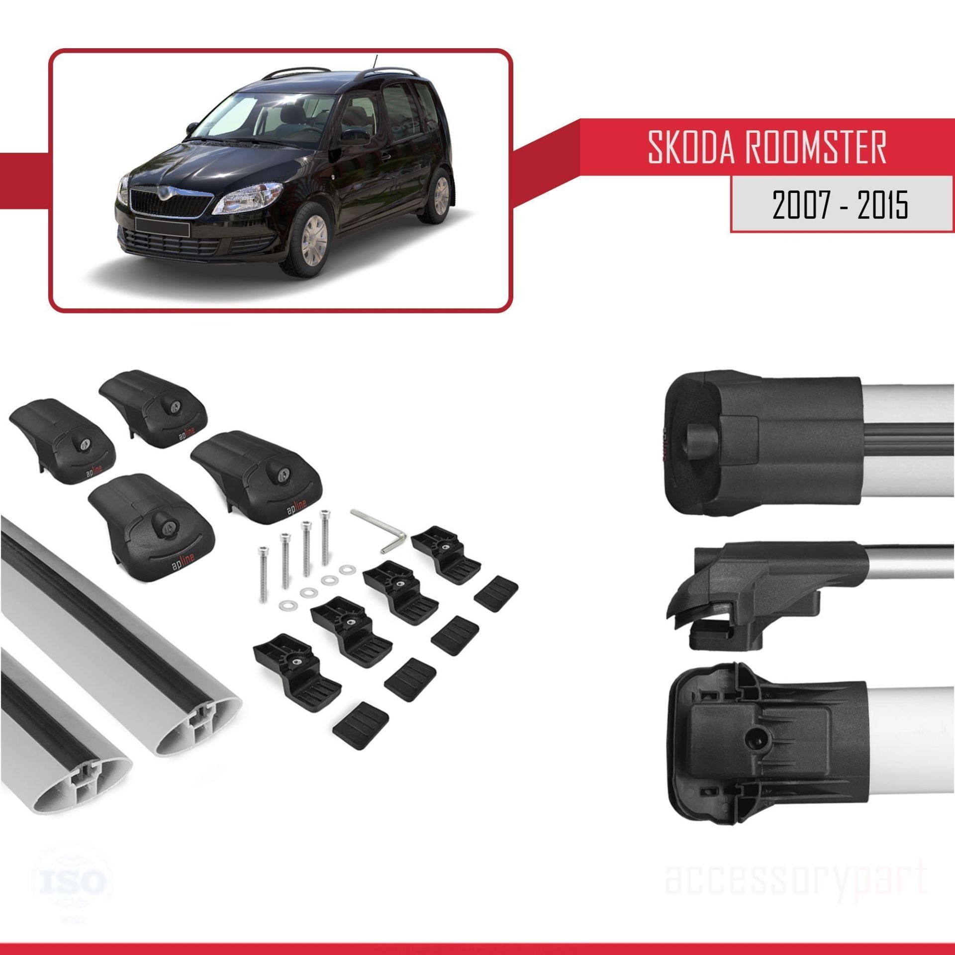 Skoda Roomster 2007-2015 Arası ile uyumlu ACE-1 Ara Atkı Tavan Barı GRİ