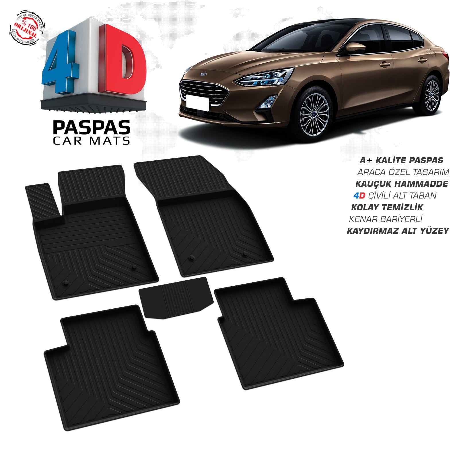 Ford Focus 4 SD 4D Araca Özel Havuzlu Kauçuk Paspas 2018 ve Üzeri