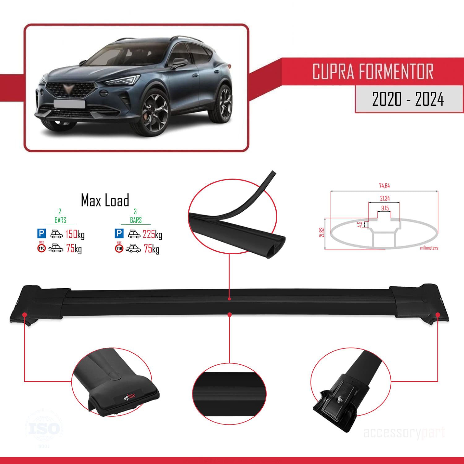 Cupra Formentor 2020 ve Sonrası ile Uyumlu FLY Model Ara Atkı Tavan Barı SİYAH