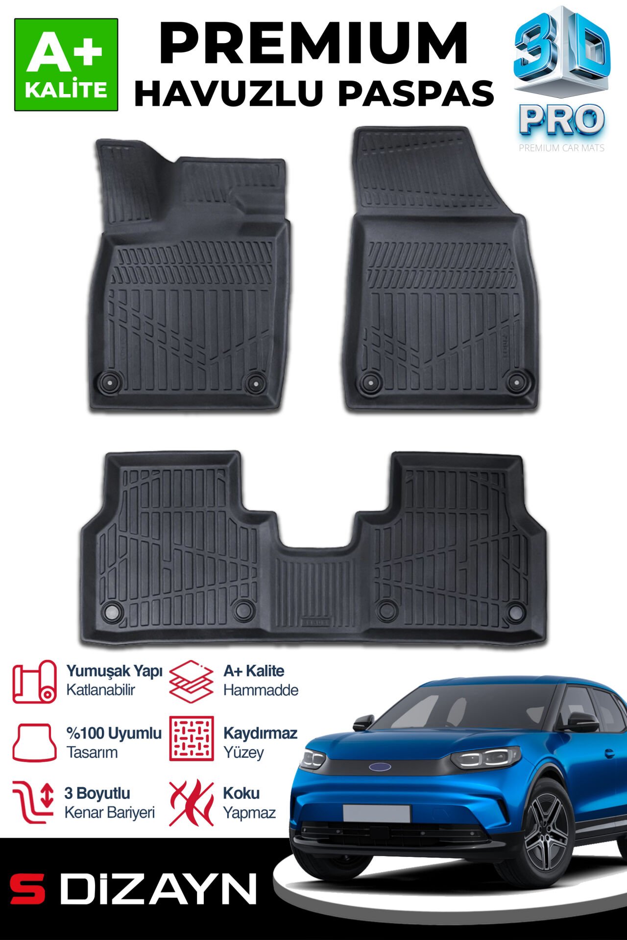 S-Dizayn Ford Capri 3D Pro Havuzlu Paspas 2025 Üzeri A+ Kalite