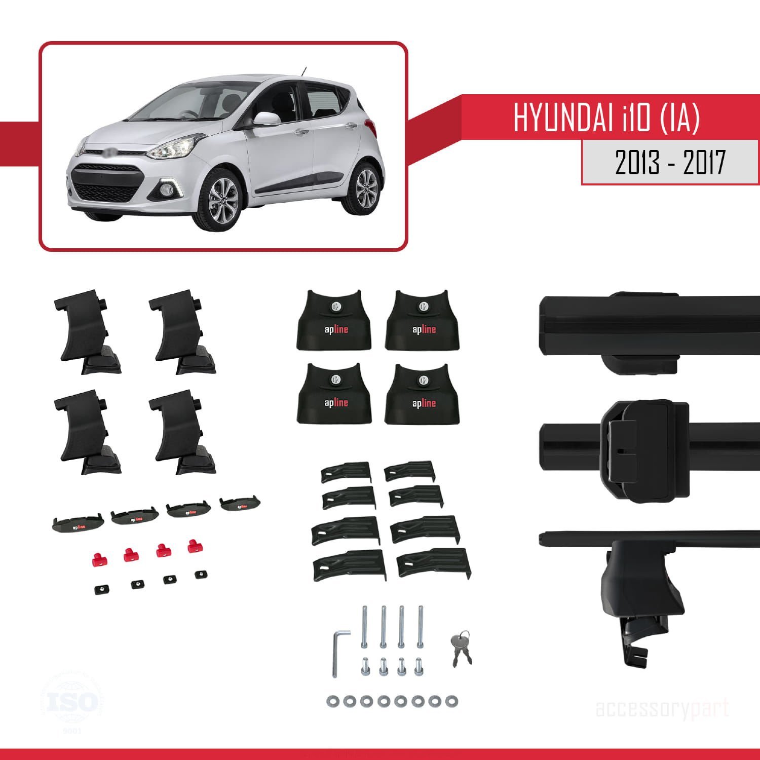 Hyundai i10 (IA) 2013-2017 Arası ile uyumlu ACE-4 Ara Atkı Tavan Barı SİYAH