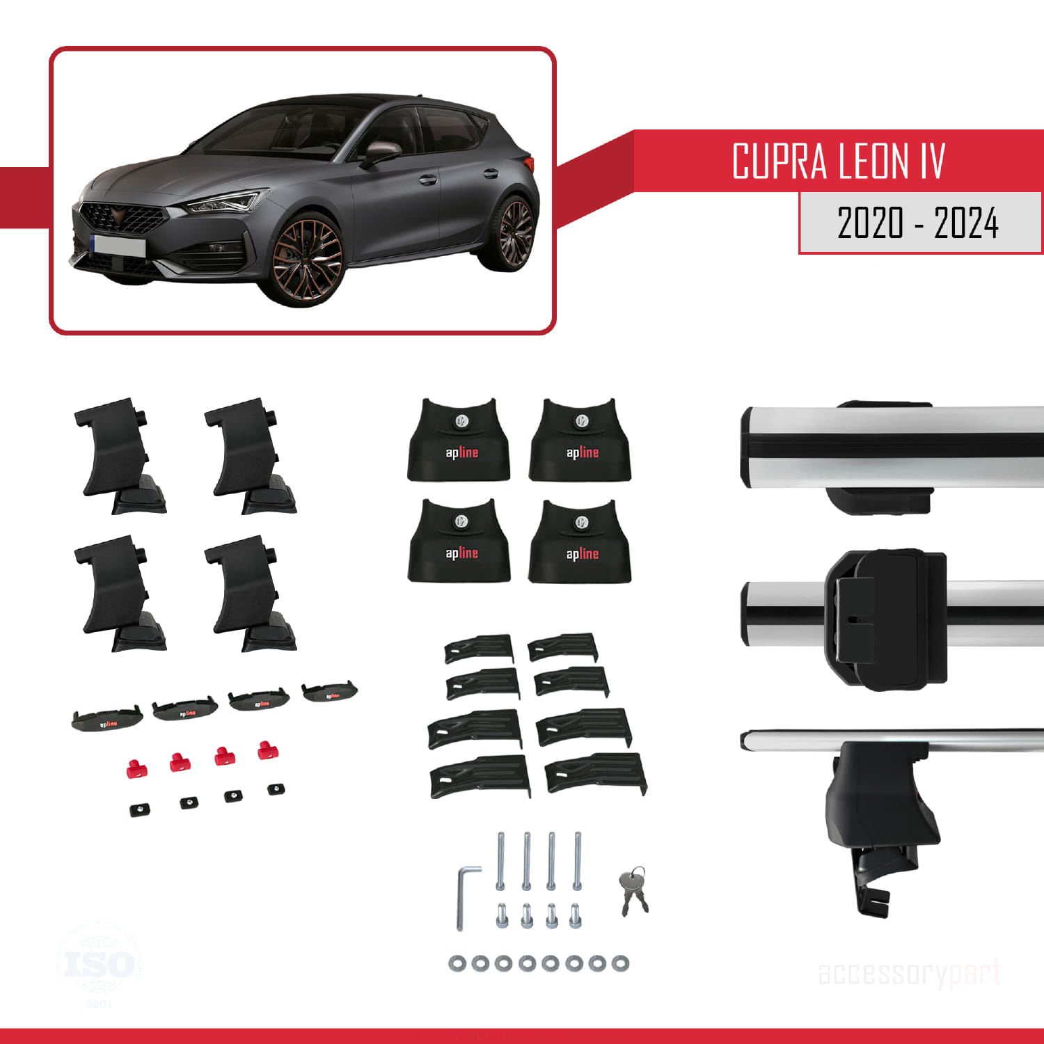 Cupra Leon IV (MK4) 2020 ve Sonrası ile uyumlu ACE-4 Ara Atkı Tavan Barı GRİ