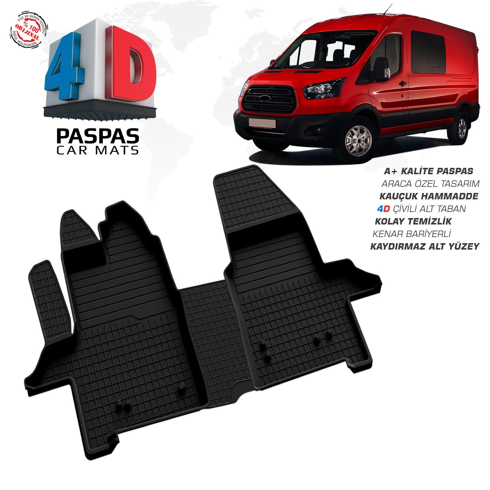 Ford Transit 4D Araca Özel Havuzlu Kauçuk Paspas 2014 ve Üzeri
