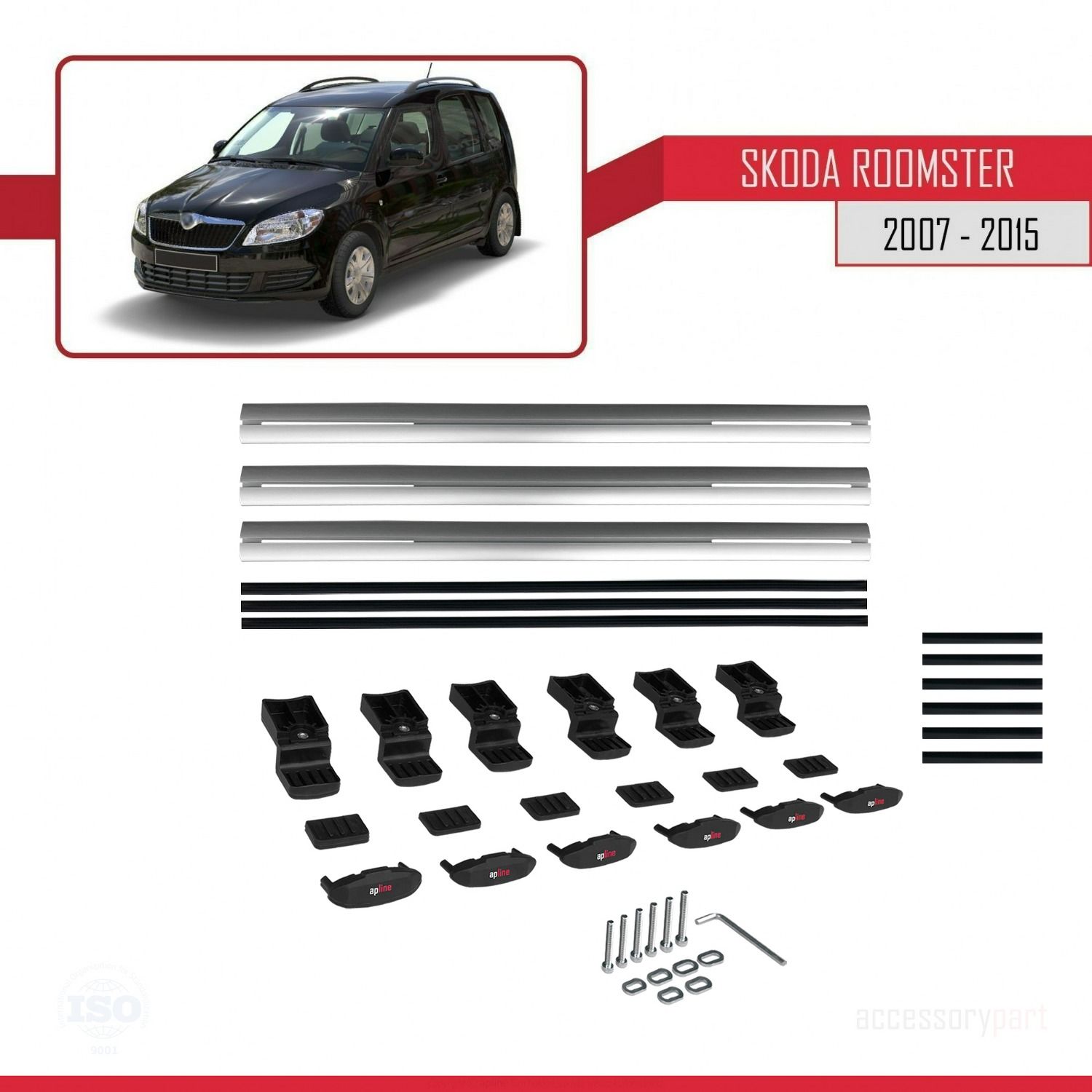 Skoda Roomster 2007-2015 Arası ile uyumlu Basic Model Ara Atkı Tavan Barı GRİ 3 ADET