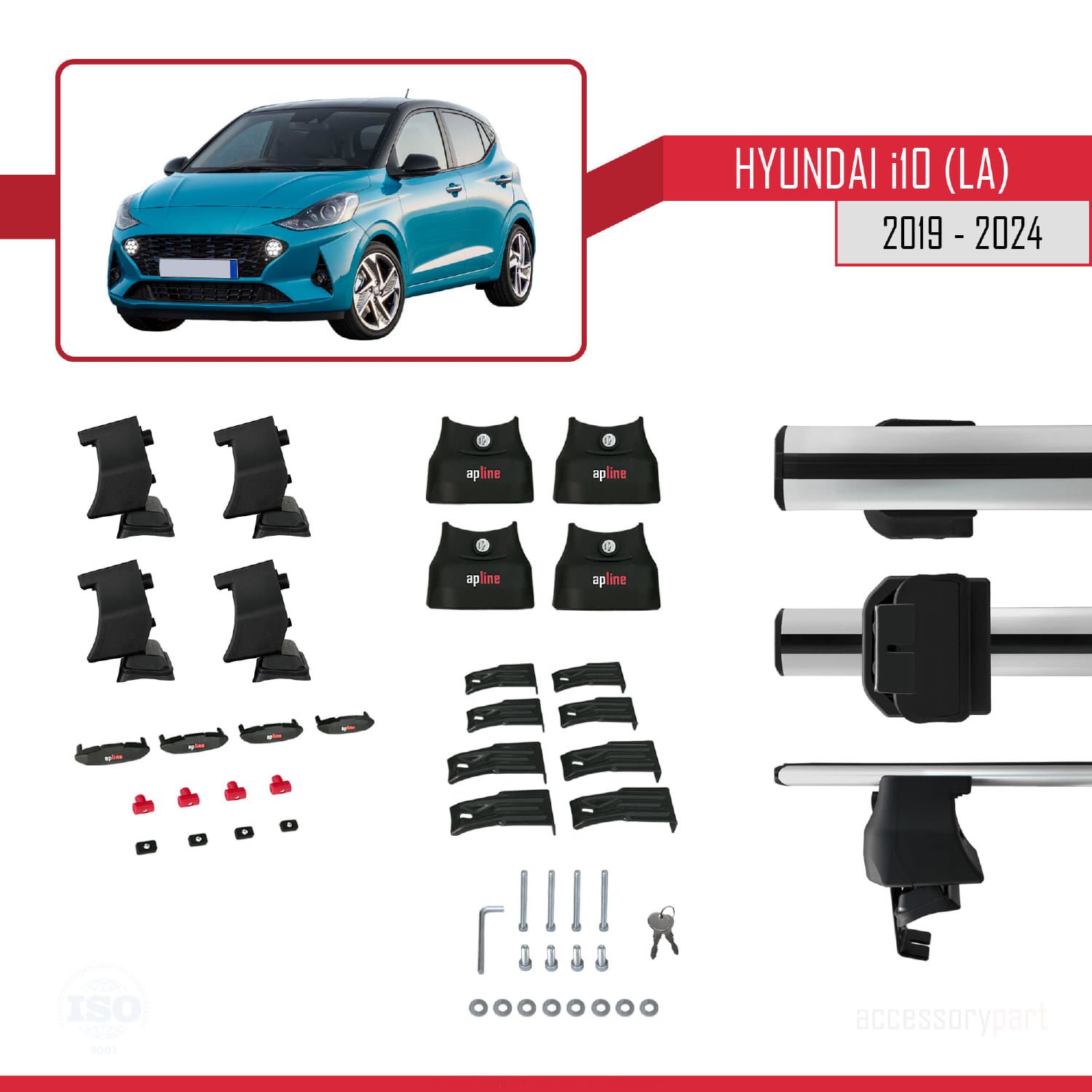 Hyundai i10 (LA) 2019 ve Sonrası ile uyumlu ACE-4 Ara Atkı Tavan Barı GRİ