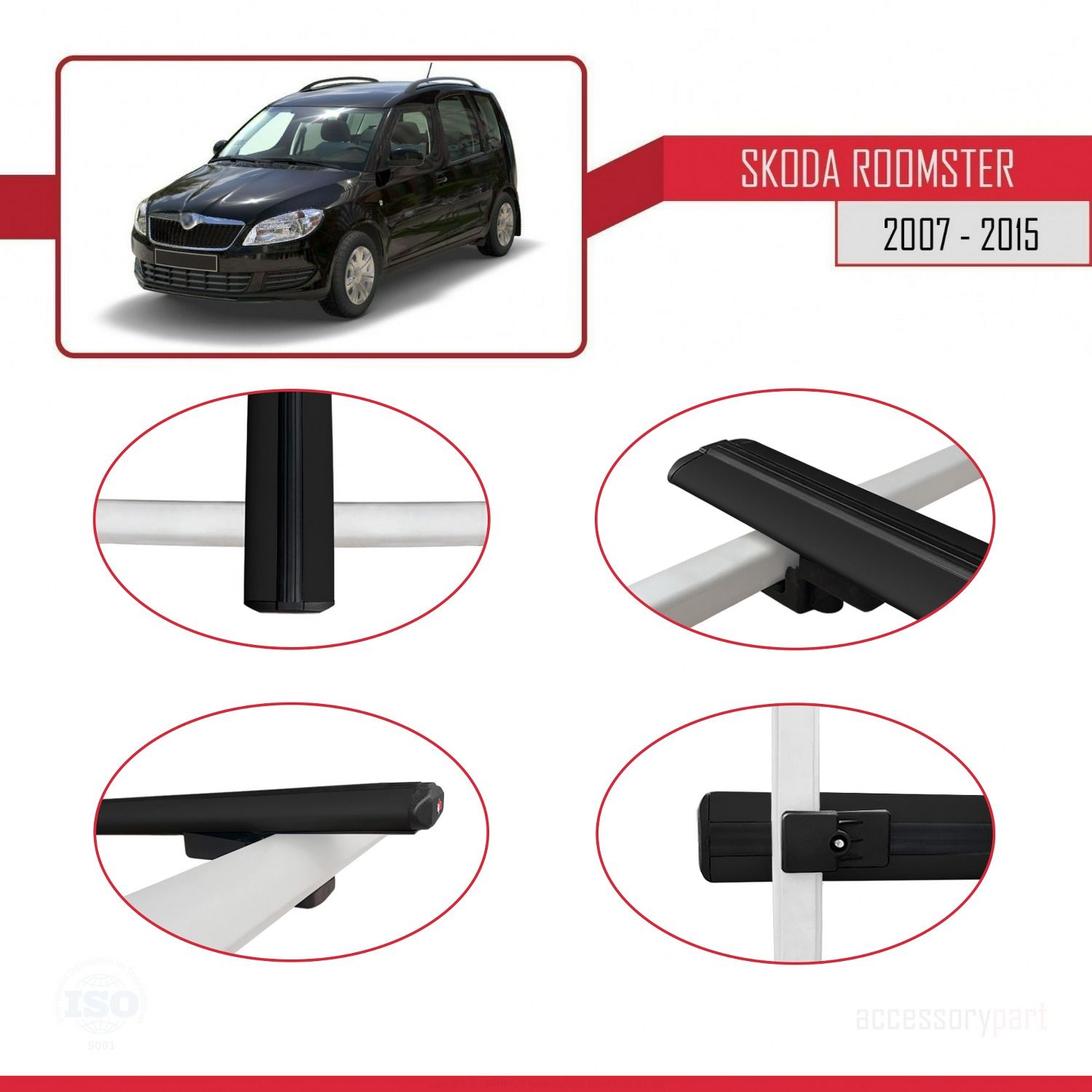 Skoda Roomster 2007-2015 Arası ile uyumlu Basic Model Ara Atkı Tavan Barı SİYAH 3 ADET