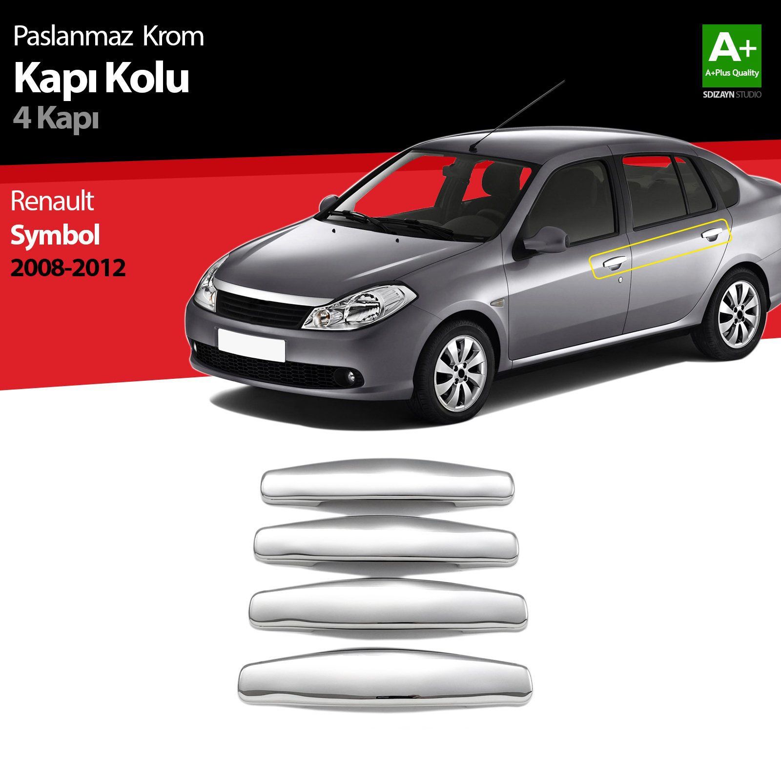 Renault Symbol Uyumlu 2 Krom Kapı Kolu 4 Kapı 2008-2012