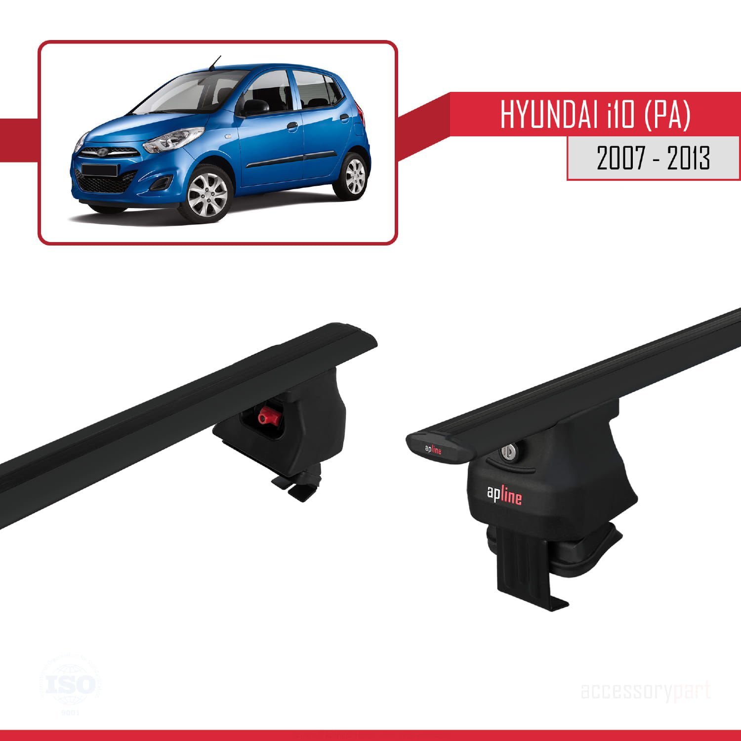 Hyundai i10 (PA) 2007-2013 Arası ile uyumlu ACE-4 Ara Atkı Tavan Barı SİYAH