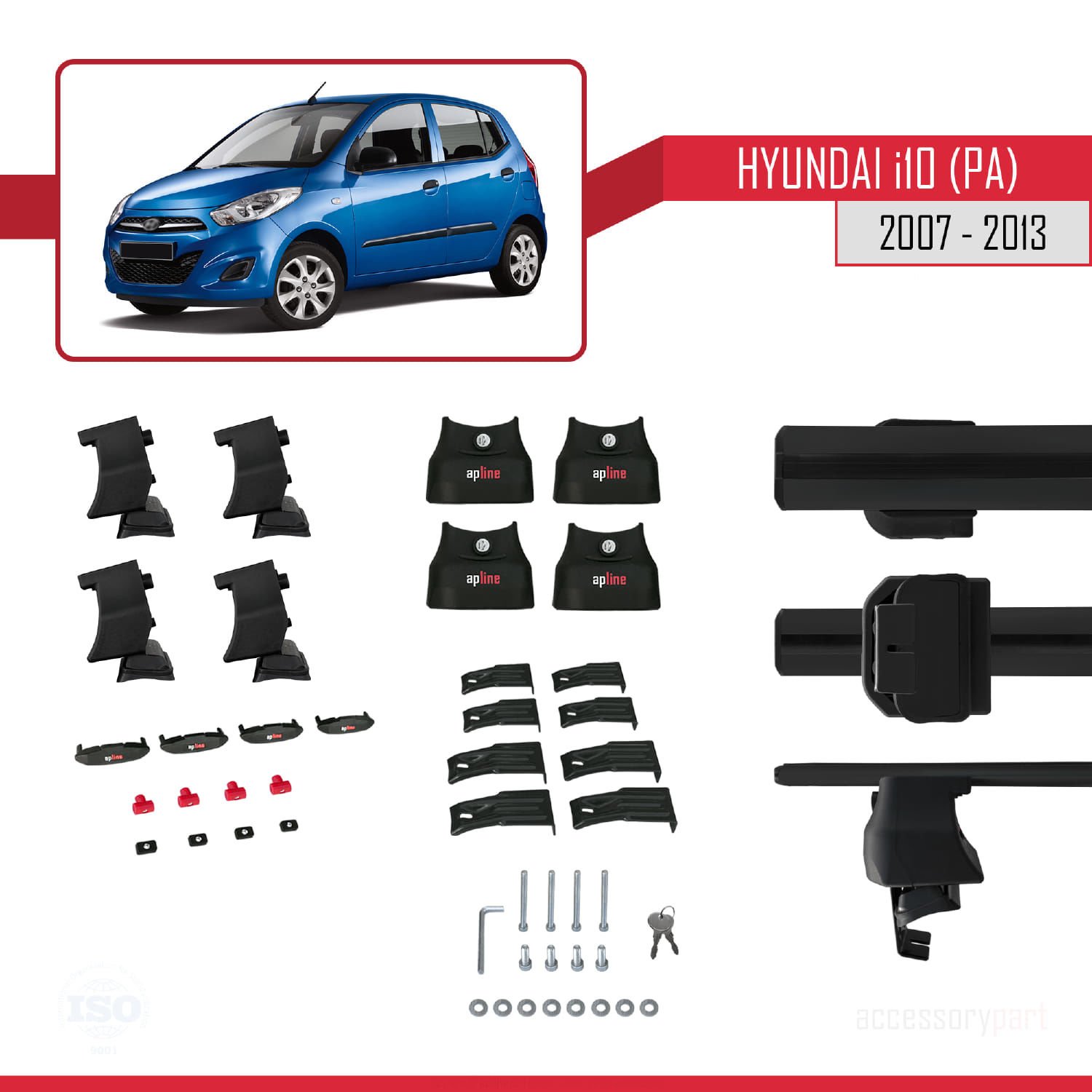 Hyundai i10 (PA) 2007-2013 Arası ile uyumlu ACE-4 Ara Atkı Tavan Barı SİYAH