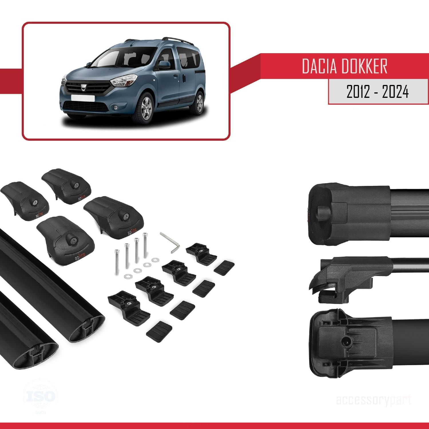 Dacia Dokker 2012 ve Sonrası ile uyumlu ACE-1 Ara Atkı Tavan Barı SİYAH