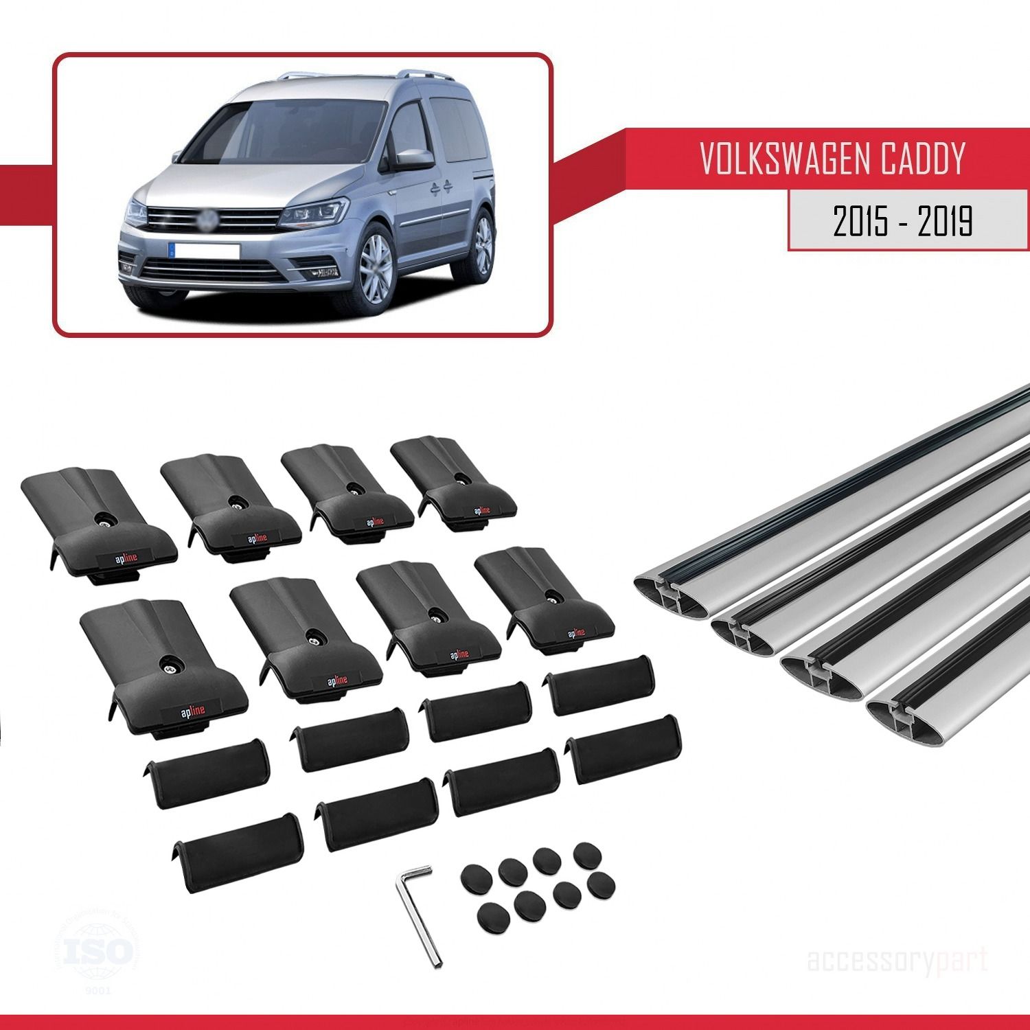 Volkswagen Caddy 2015-2019 Arası ile uyumlu FLY Model Ara Atkı Tavan Barı GRİ 4 ADET BAR