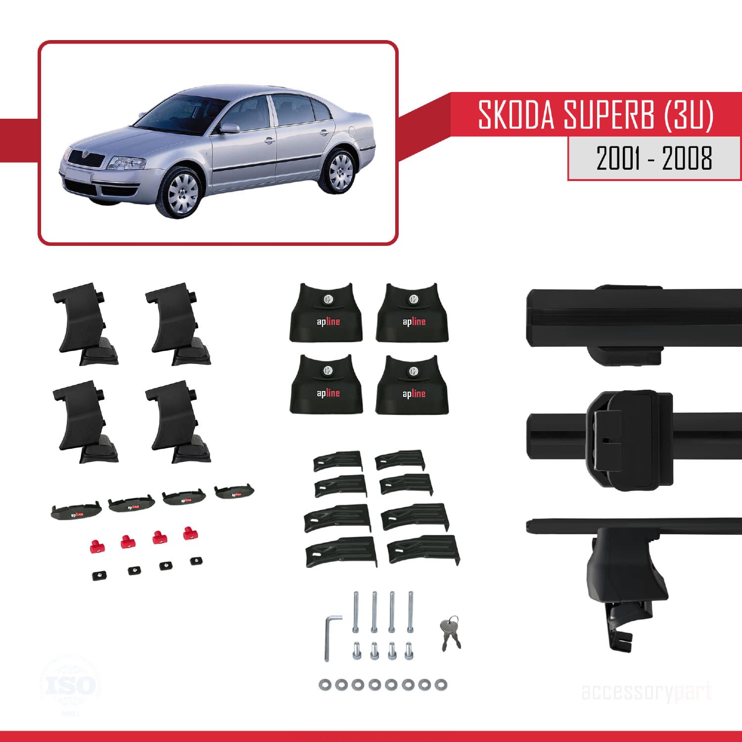Skoda Superb (3U) 2001-2008 Arası ile uyumlu ACE-4 Ara Atkı Tavan Barı SİYAH