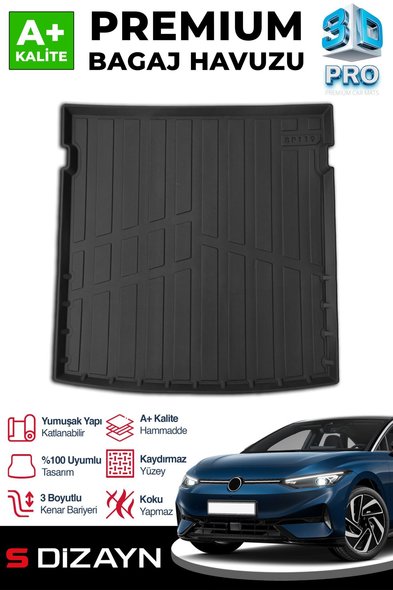 S-Dizayn VW ID7 3D Pro Bagaj Havuzu 2023 Üzeri A+ Kalite