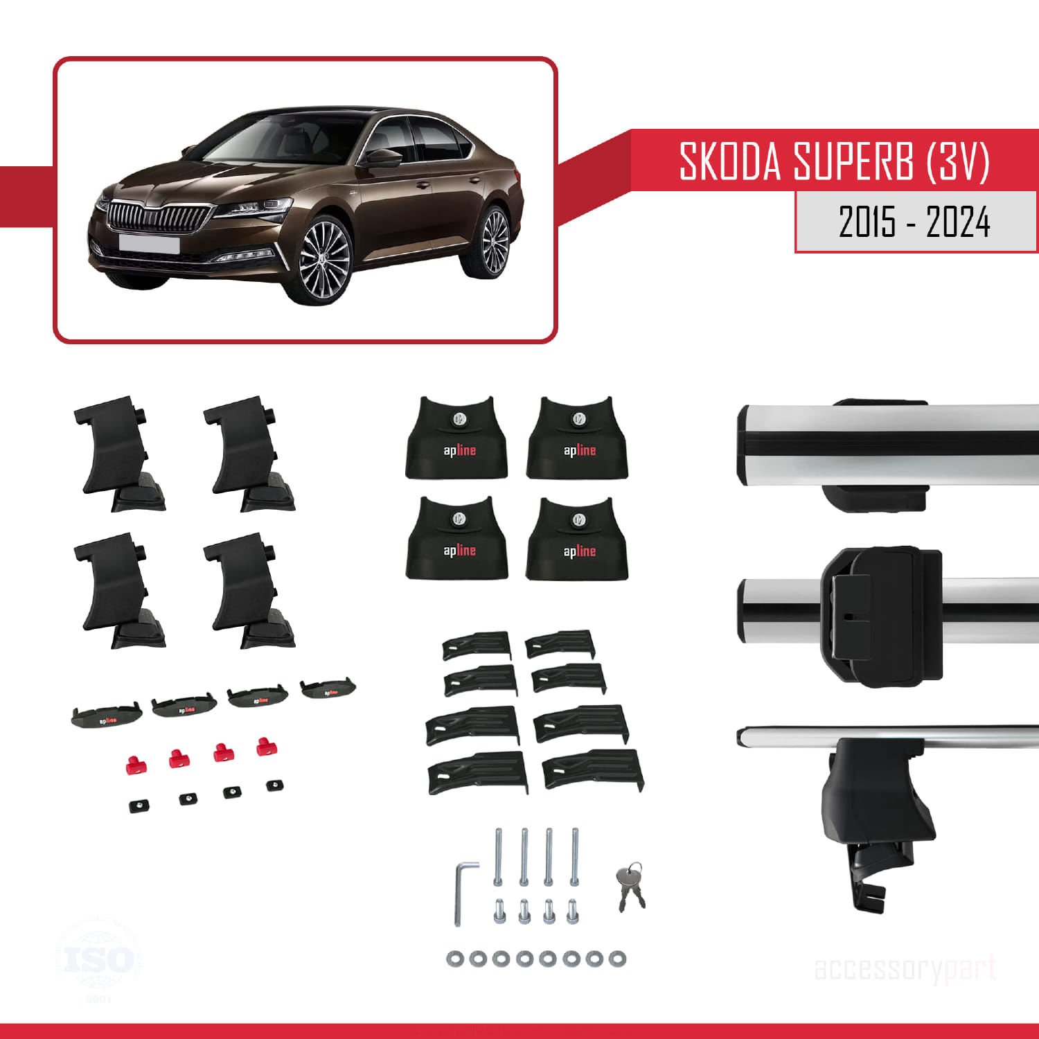 Skoda Superb (3V) 2015 ve Sonrası ile uyumlu ACE-4 Ara Atkı Tavan Barı GRİ