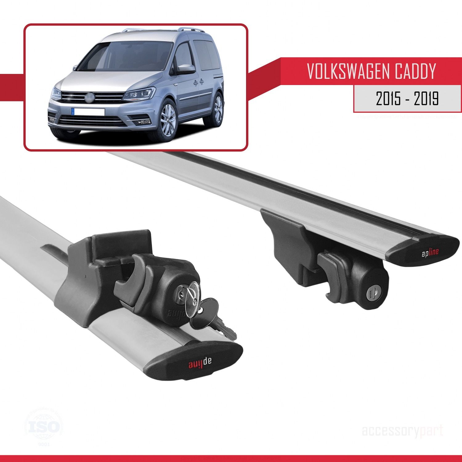 Volkswagen Caddy 2015-2019 Arası ile uyumlu HOOK Model Anahtar Kilitli Ara Atkı Tavan Barı GRİ