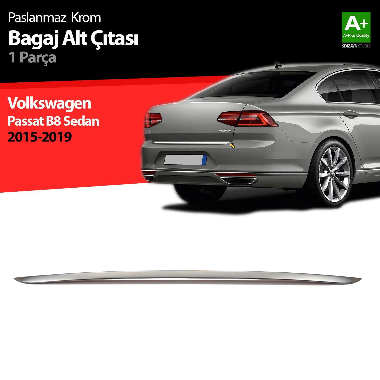 Volkswagen Passat Uyumlu B8 Krom Bagaj Alt Çıtası 2015 Üzeri