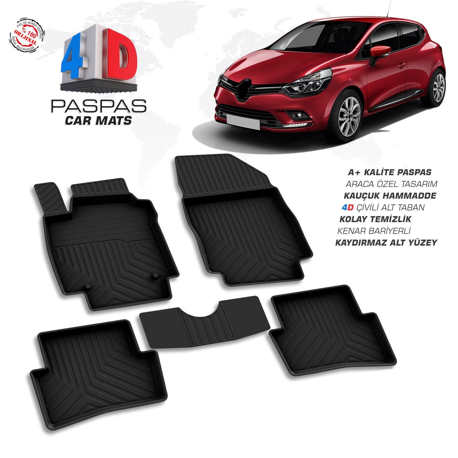 Renault Clio 4 4D Araca Özel Havuzlu Kauçuk Paspas 2012 ve Üzeri