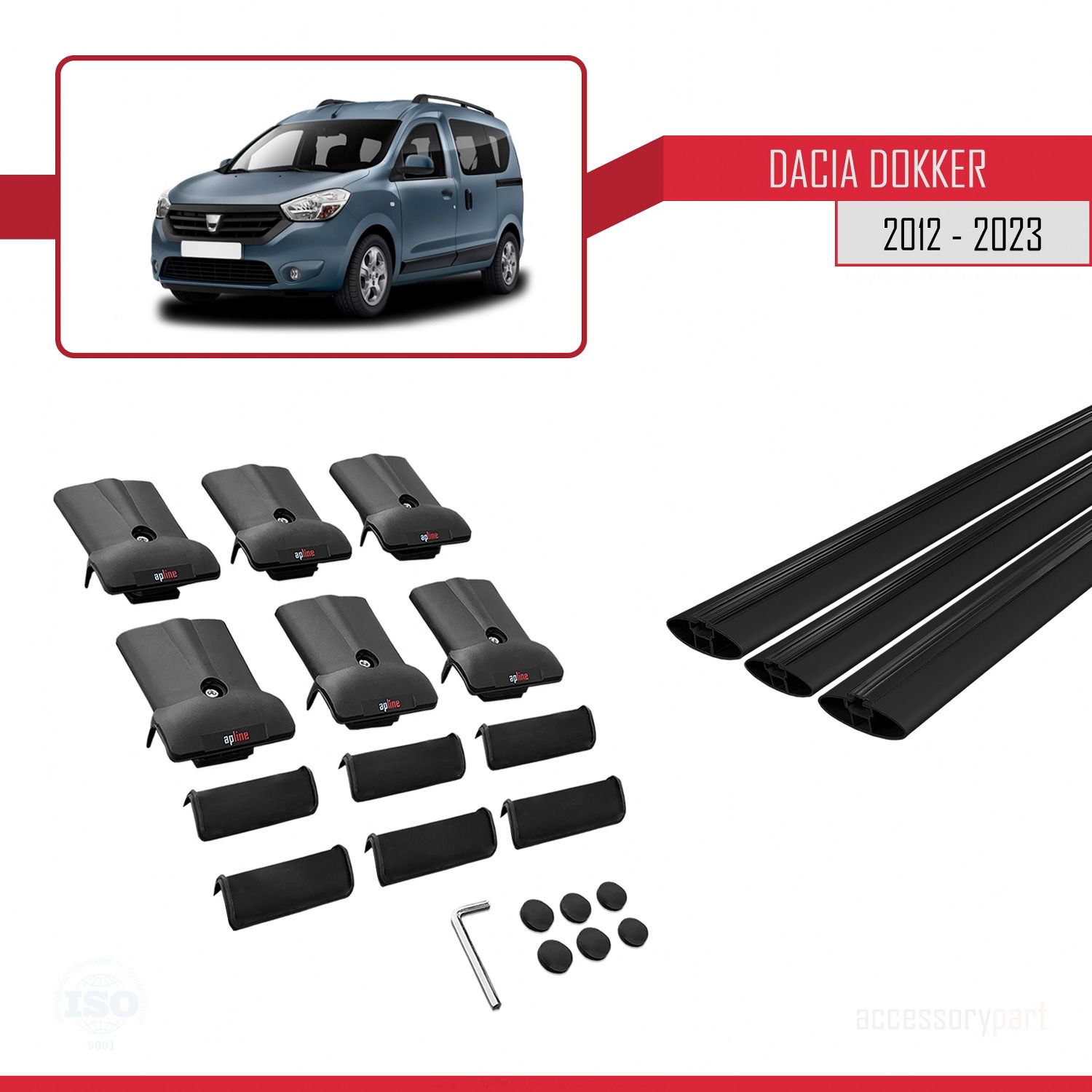 Dacia Dokker 2012 ve Sonrası ile uyumlu FLY Model Ara Atkı Tavan Barı SİYAH 3 ADET BAR