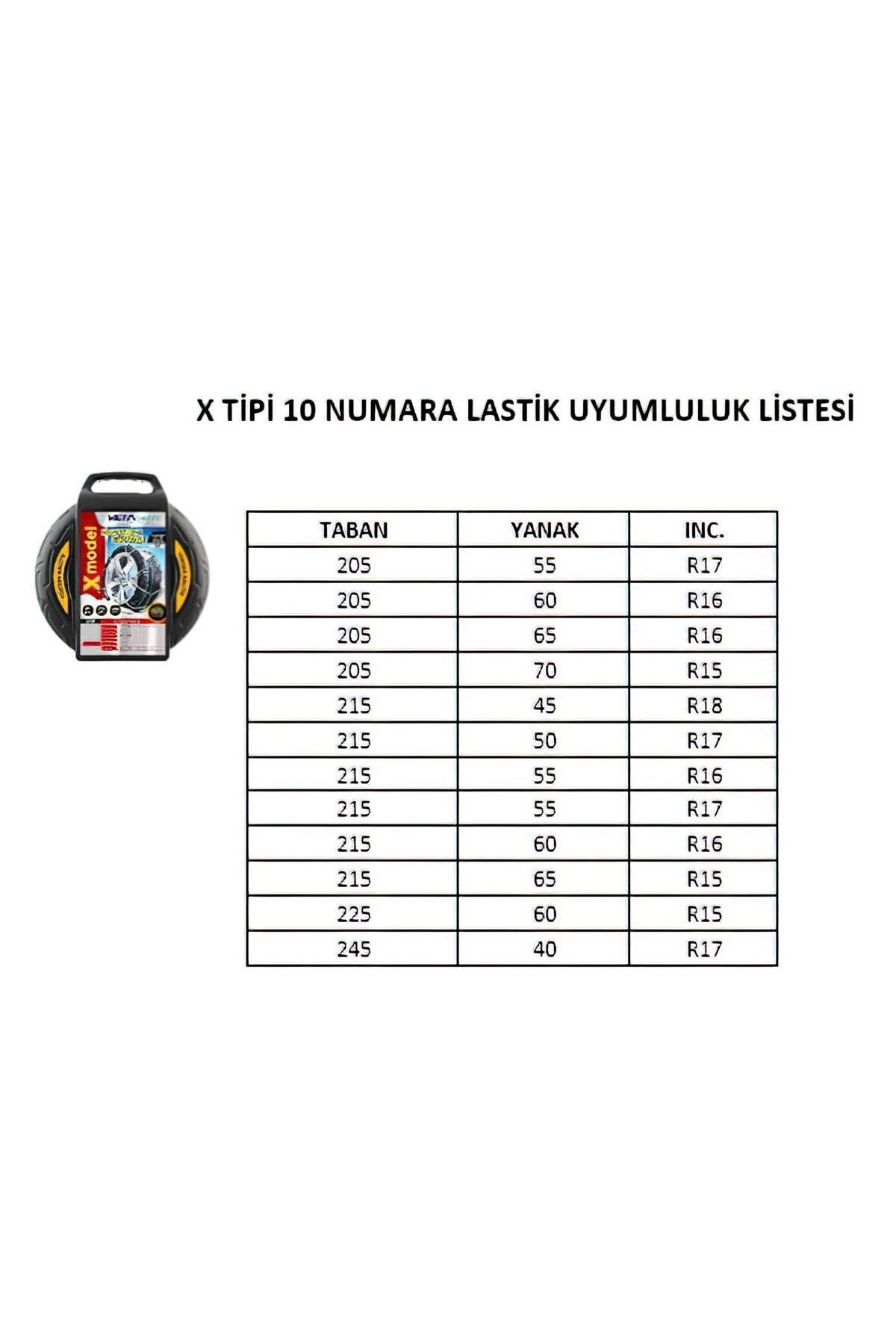 Takmatik X Tipi Kar Lastik Zinciri 10 Numara