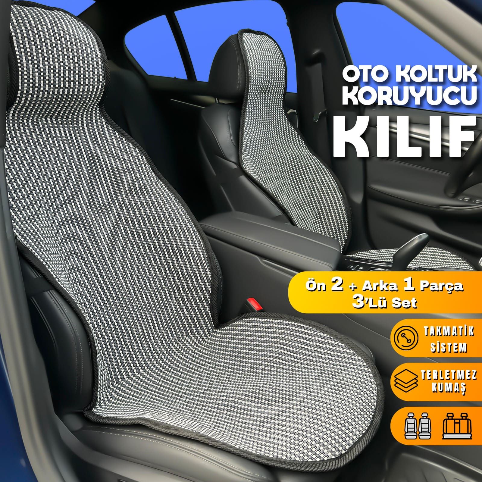 Volkswagen Jetta Uyumlu Koltuk Kılıfı Minder Çizgili Füme Beyaz 2+1 Ön Arka Set
