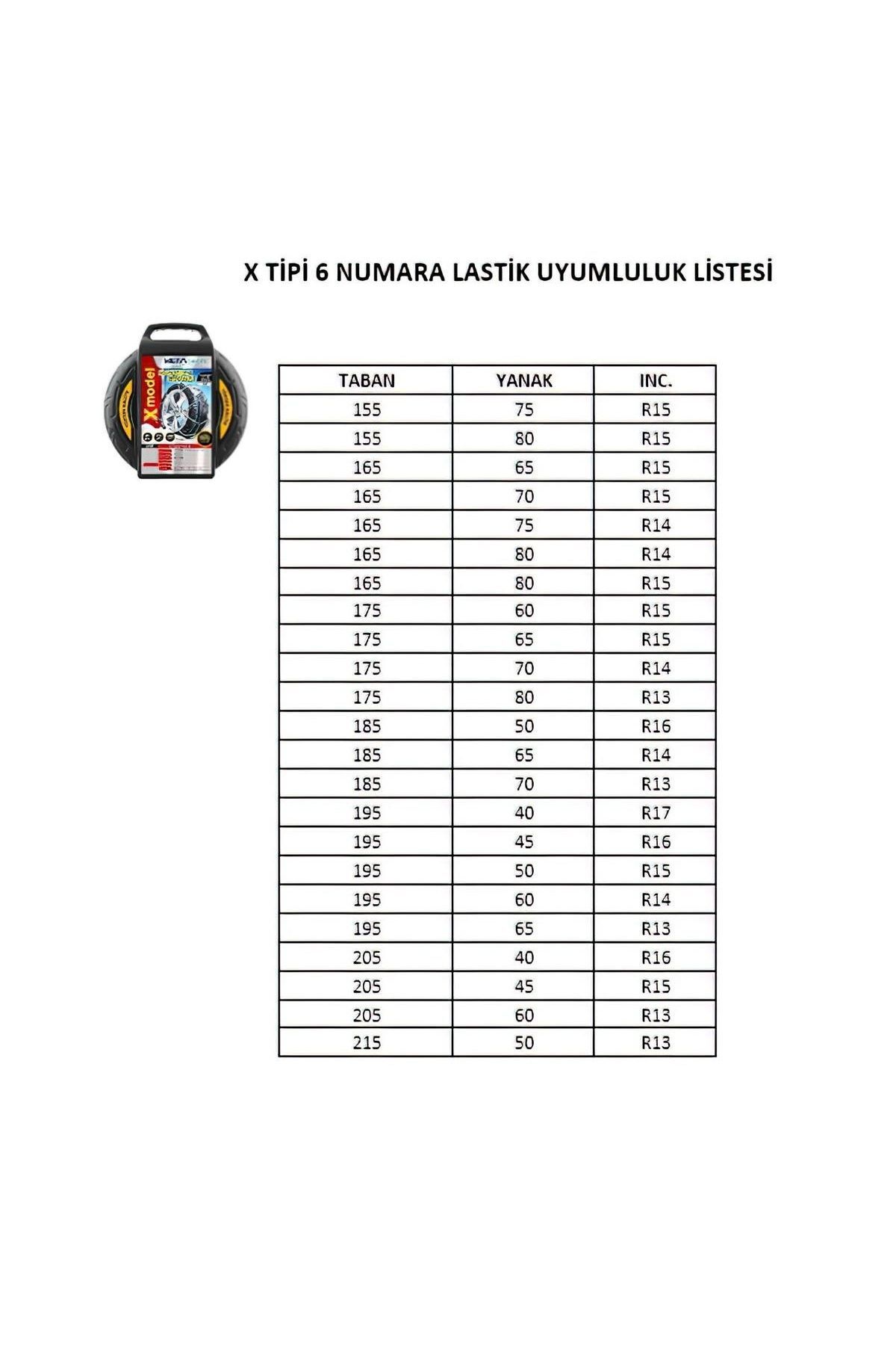 Oto Lastik Kar Zinciri X Tipi 6 Numara