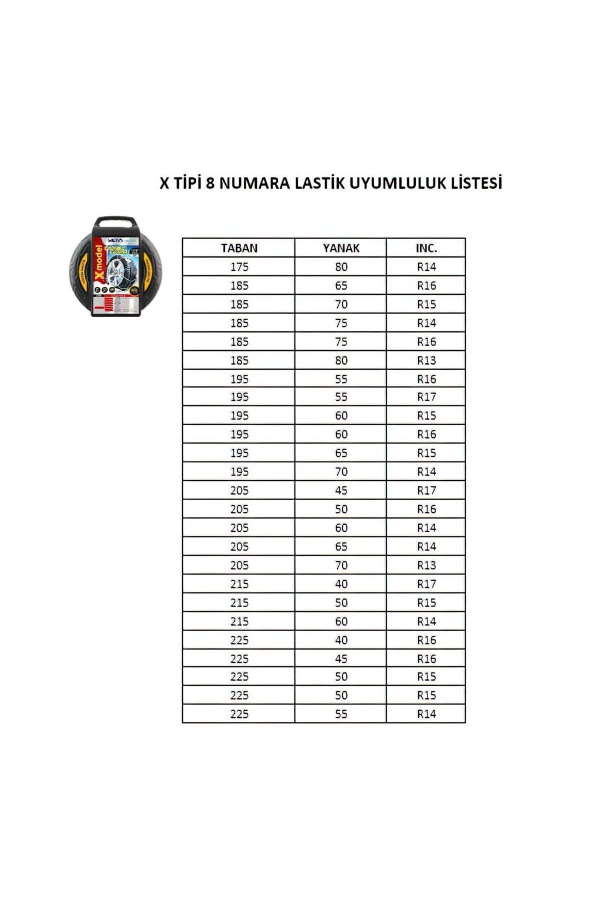 Oto Lastik Kar Zinciri X Tipi 8 Numara