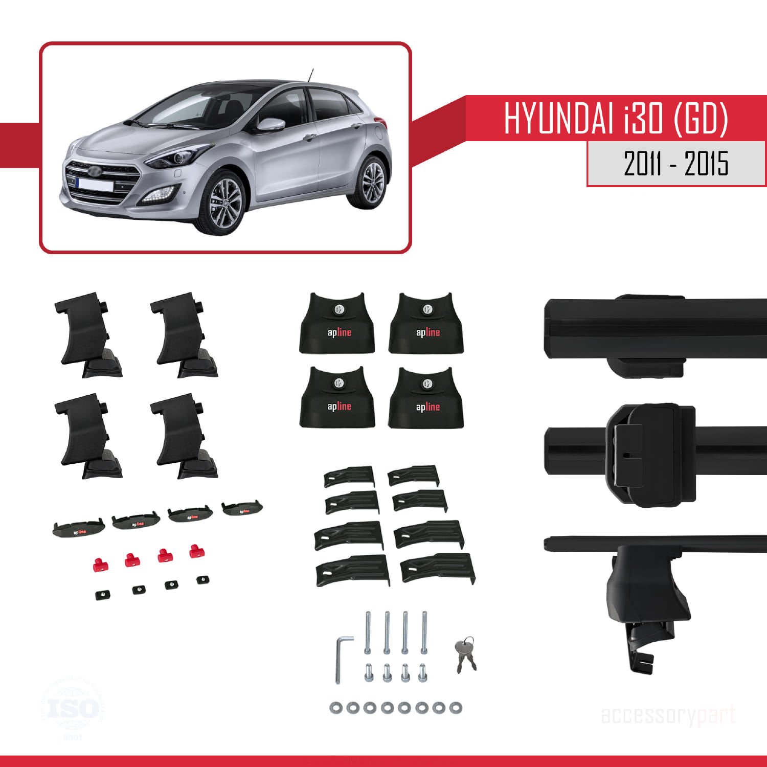 Hyundai i30 (GD) 2011-2015 Arası ile uyumlu ACE-4 Ara Atkı Tavan Barı SİYAH