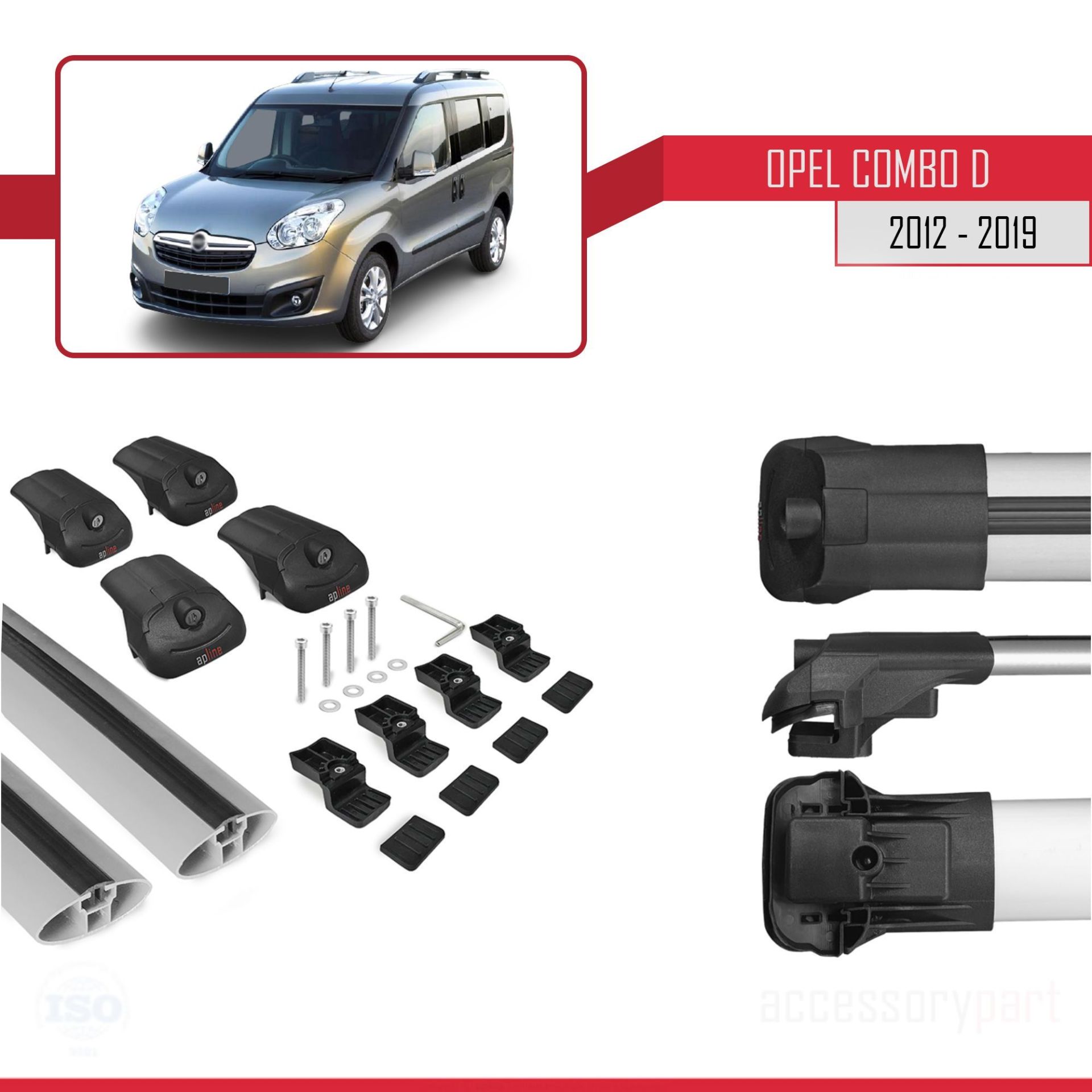 Opel Combo (D) 2012-2018 Arası ile uyumlu ACE-1 Ara Atkı Tavan Barı GRİ