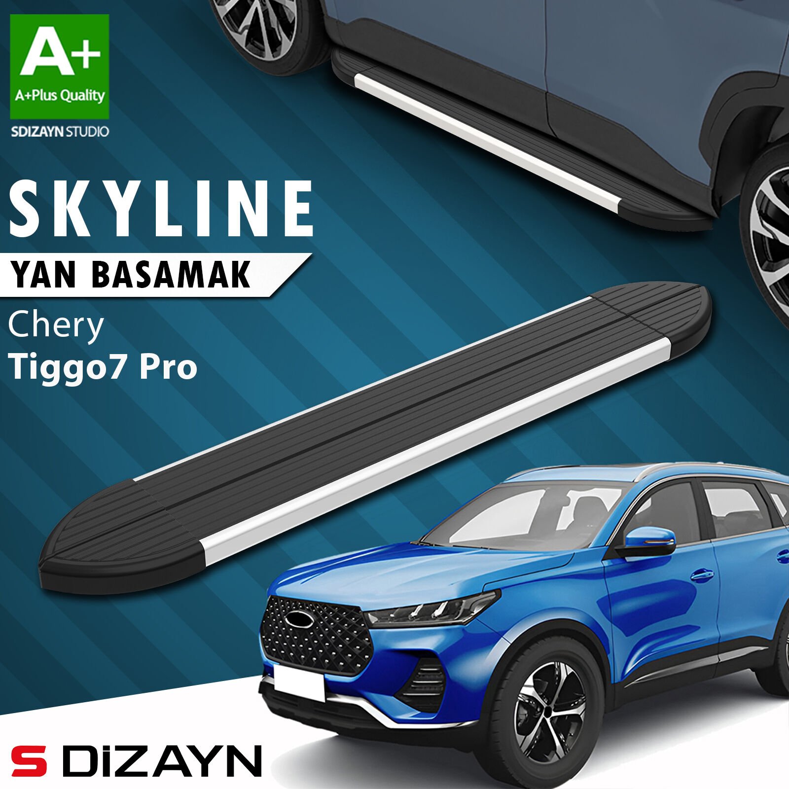 S-Dizayn Chery Tiggo7 Pro Skyline Aluminyum Yan Basamak 183 Cm 2022 Üzeri A+ Kalite