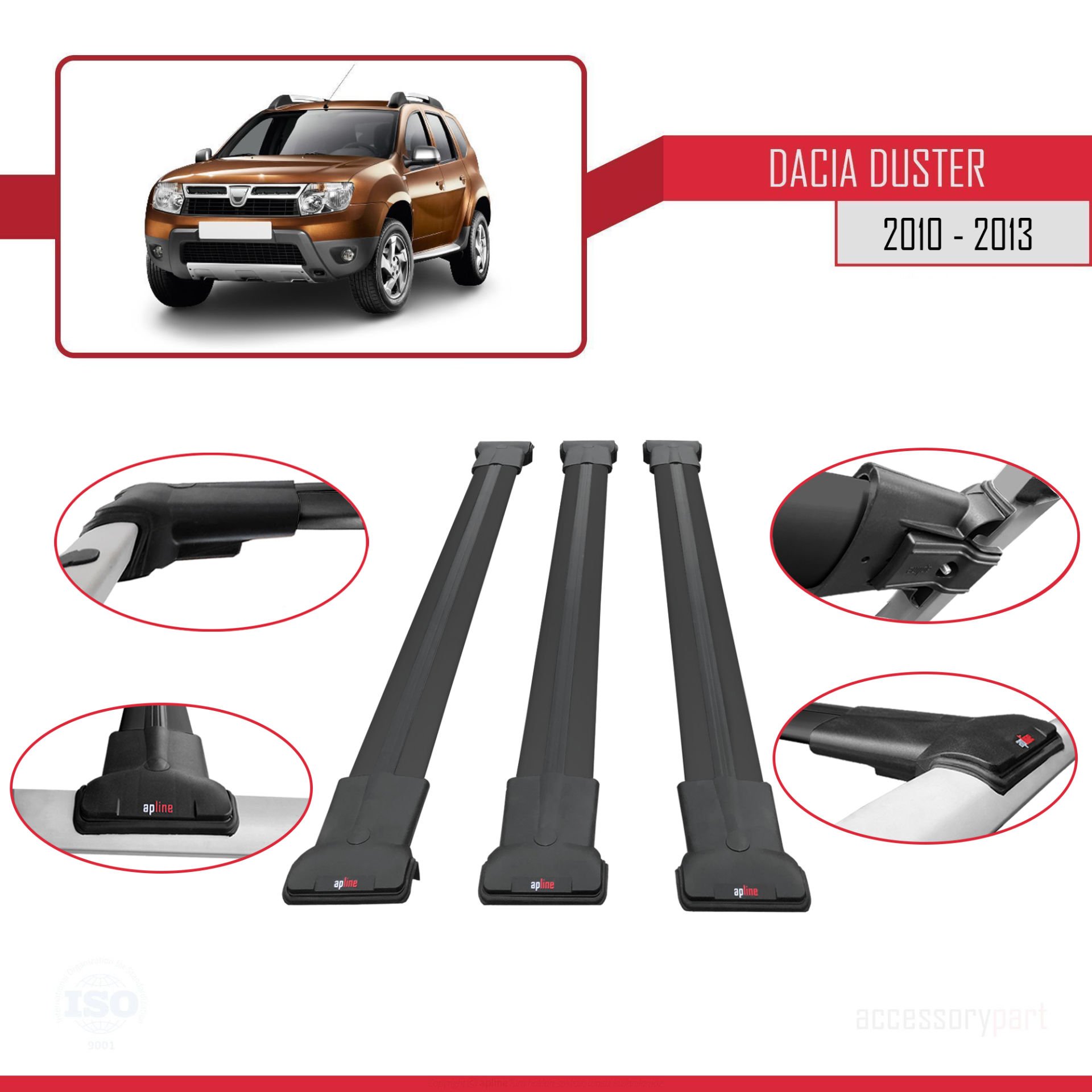 Dacia Duster 2010-2013 Arası ile Uyumlu FLY Model Ara Atkı Tavan Barı SİYAH 3 ADET BAR