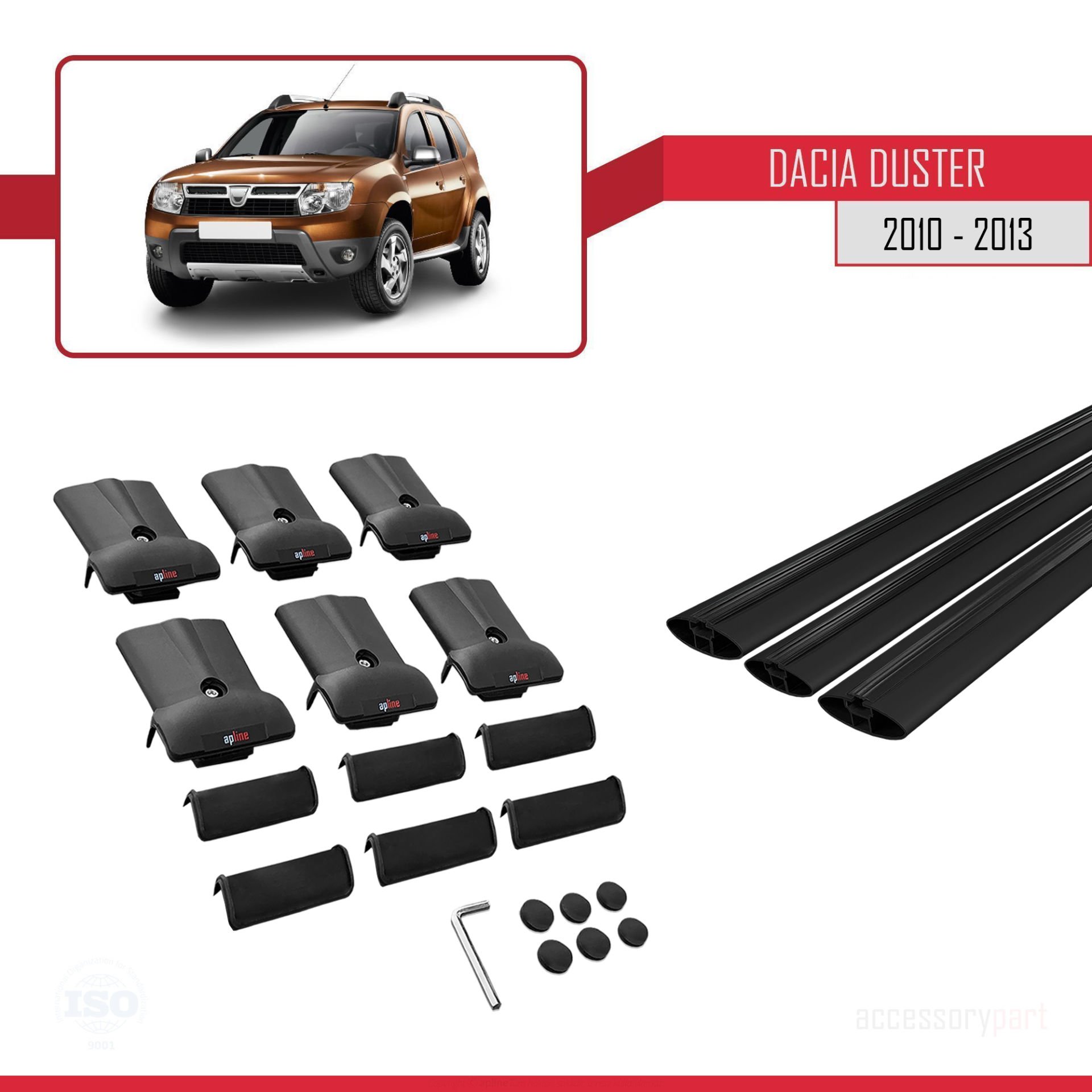 Dacia Duster 2010-2013 Arası ile Uyumlu FLY Model Ara Atkı Tavan Barı SİYAH 3 ADET BAR