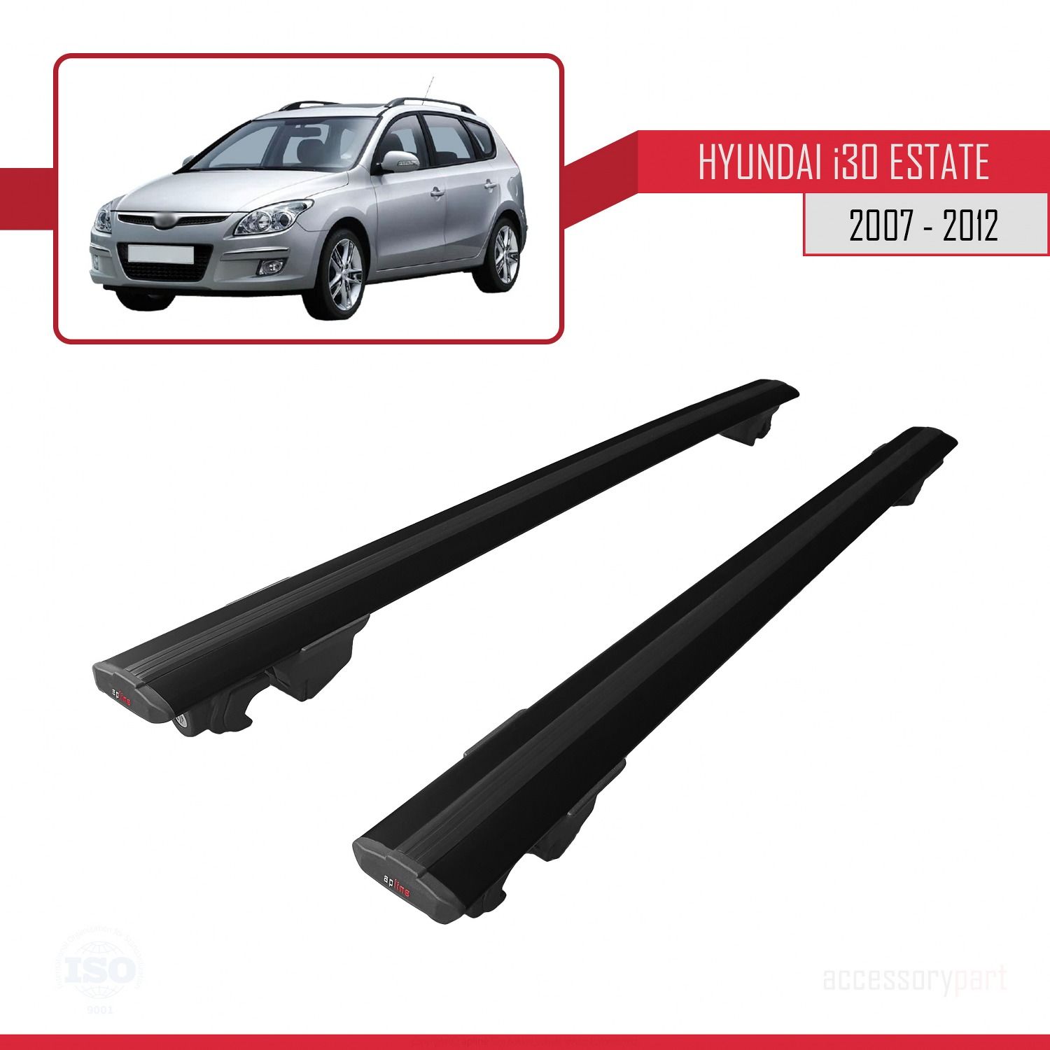 Hyundai İ30 ESTATE 2007-2012 Arası ile uyumlu HOOK Model Anahtar Kilitli Ara Atkı Tavan Barı SİYAH