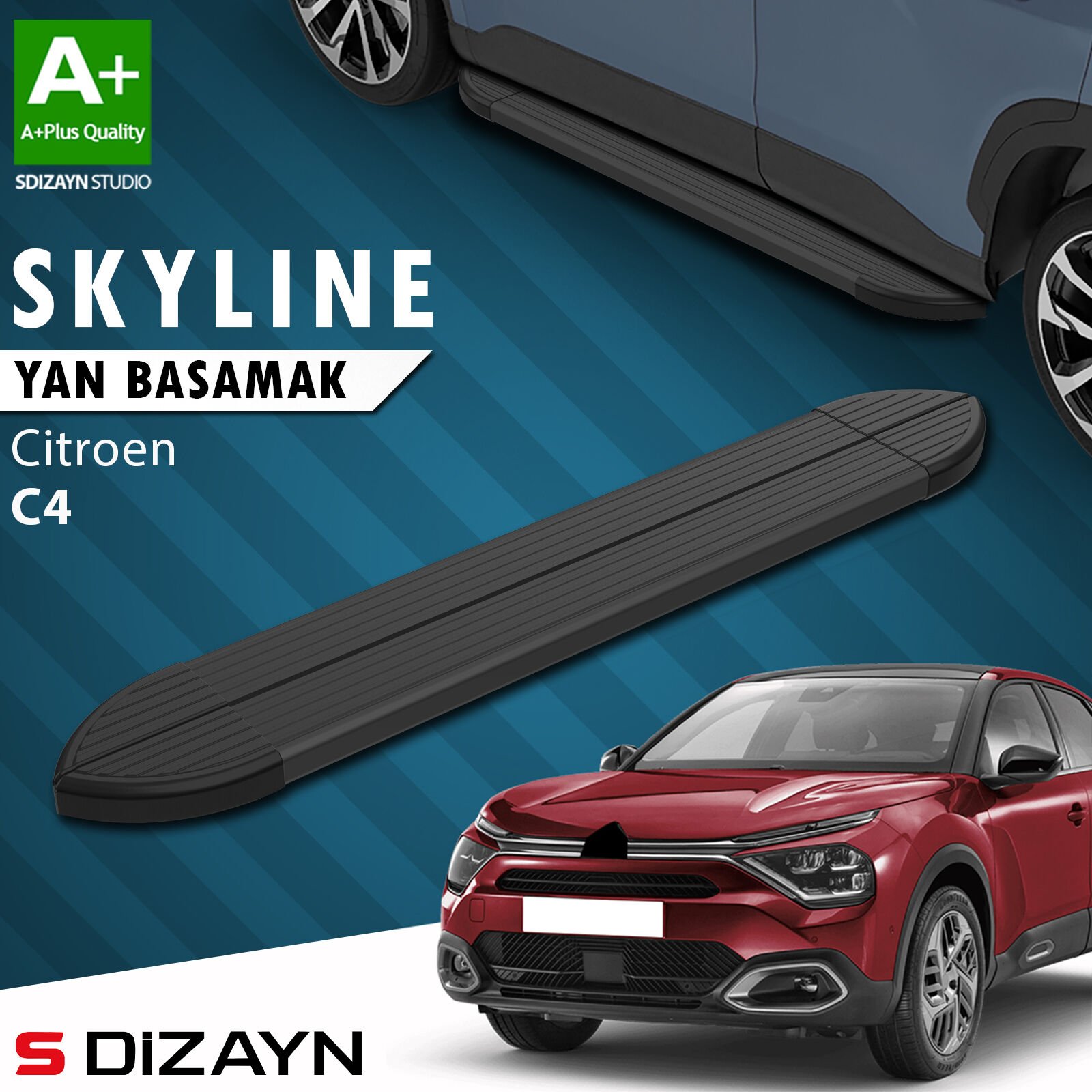 S-Dizayn Citroen C4 3 Skyline Siyah Yan Basamak 183 Cm 2021 Üzeri A+ Kalite