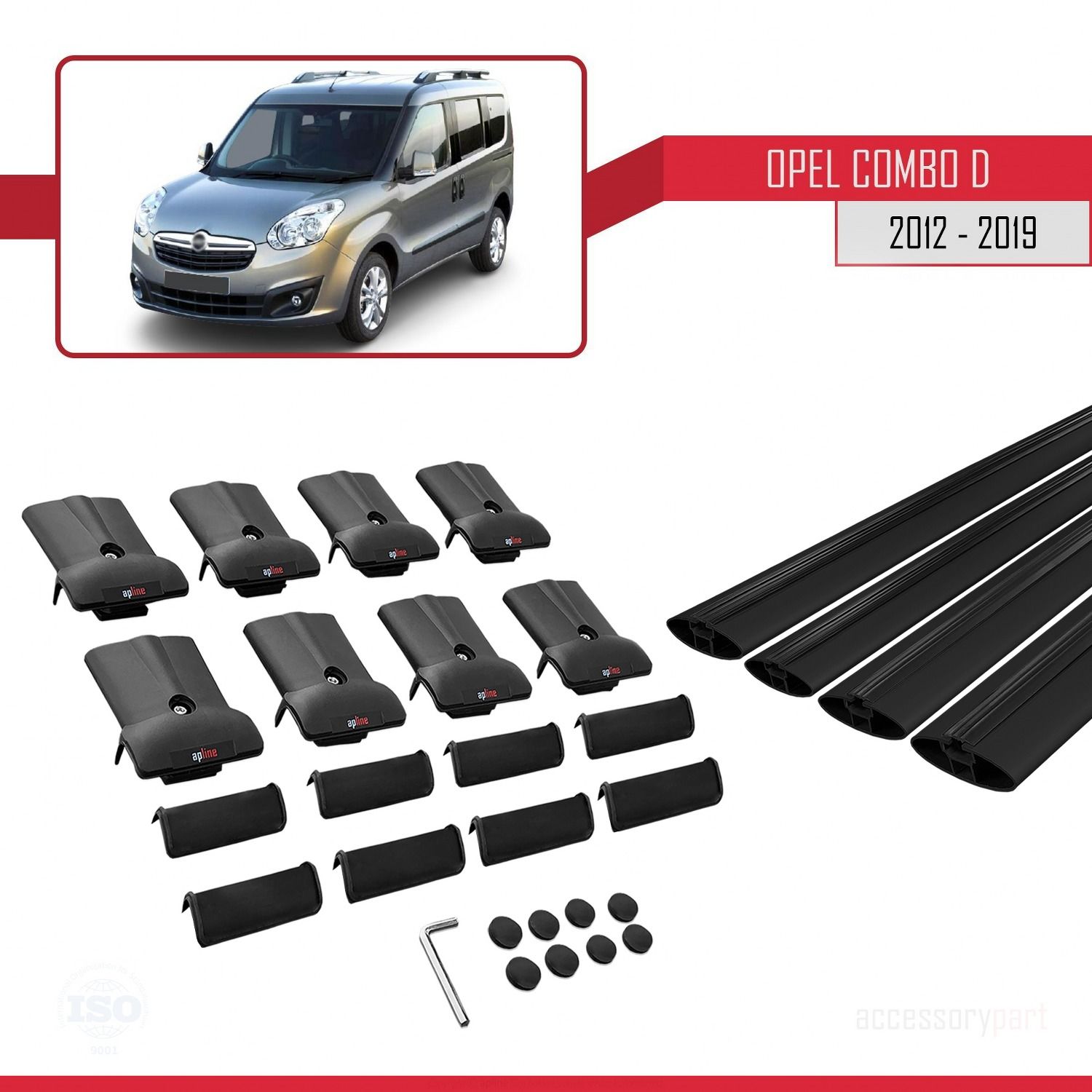 Opel Combo (D) 2012-2018 Arası ile uyumlu FLY Model Ara Atkı Tavan Barı SİYAH 4 ADET BAR