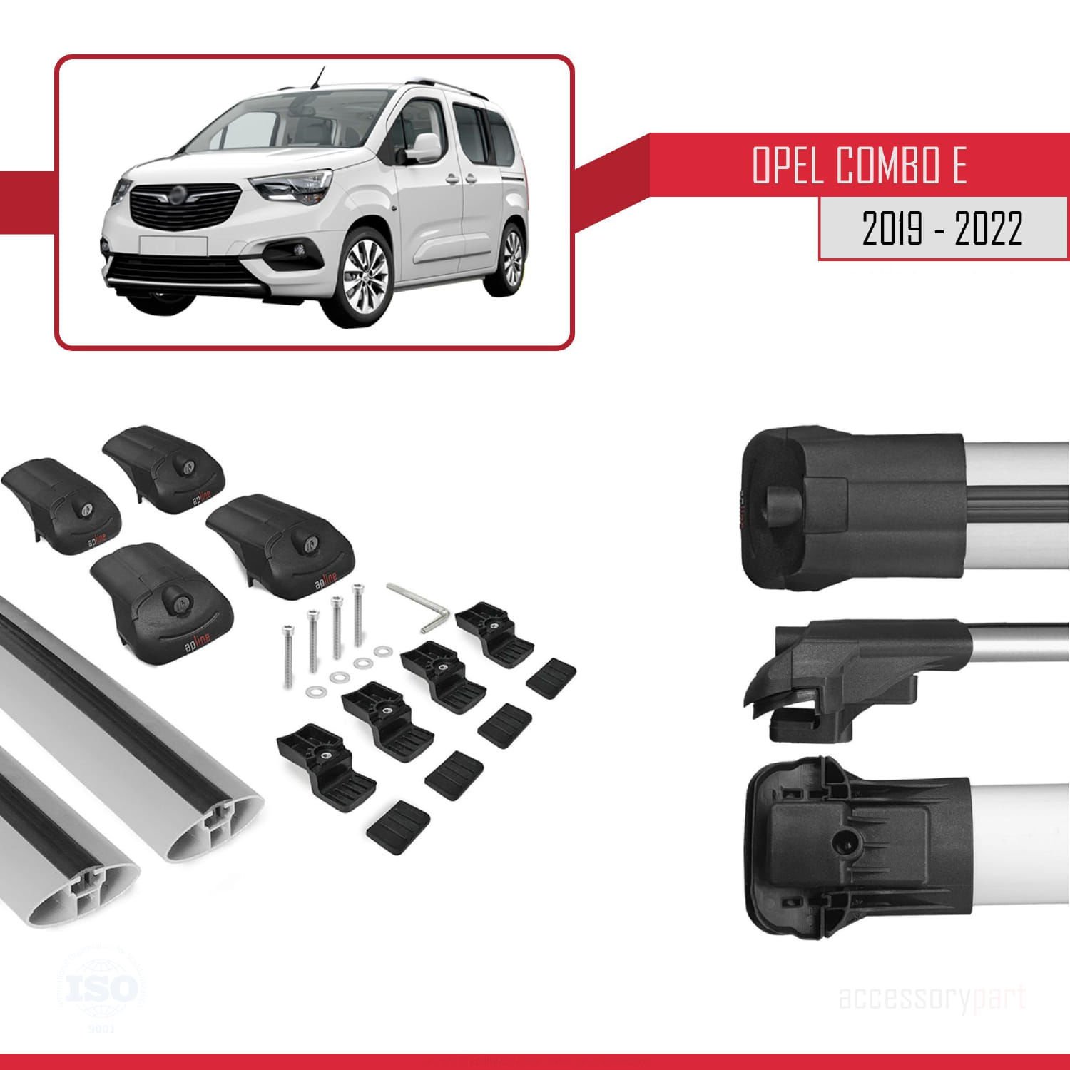 Opel Combo (E) 2019-2022 Arası ile uyumlu ACE-1 Ara Atkı Tavan Barı GRİ