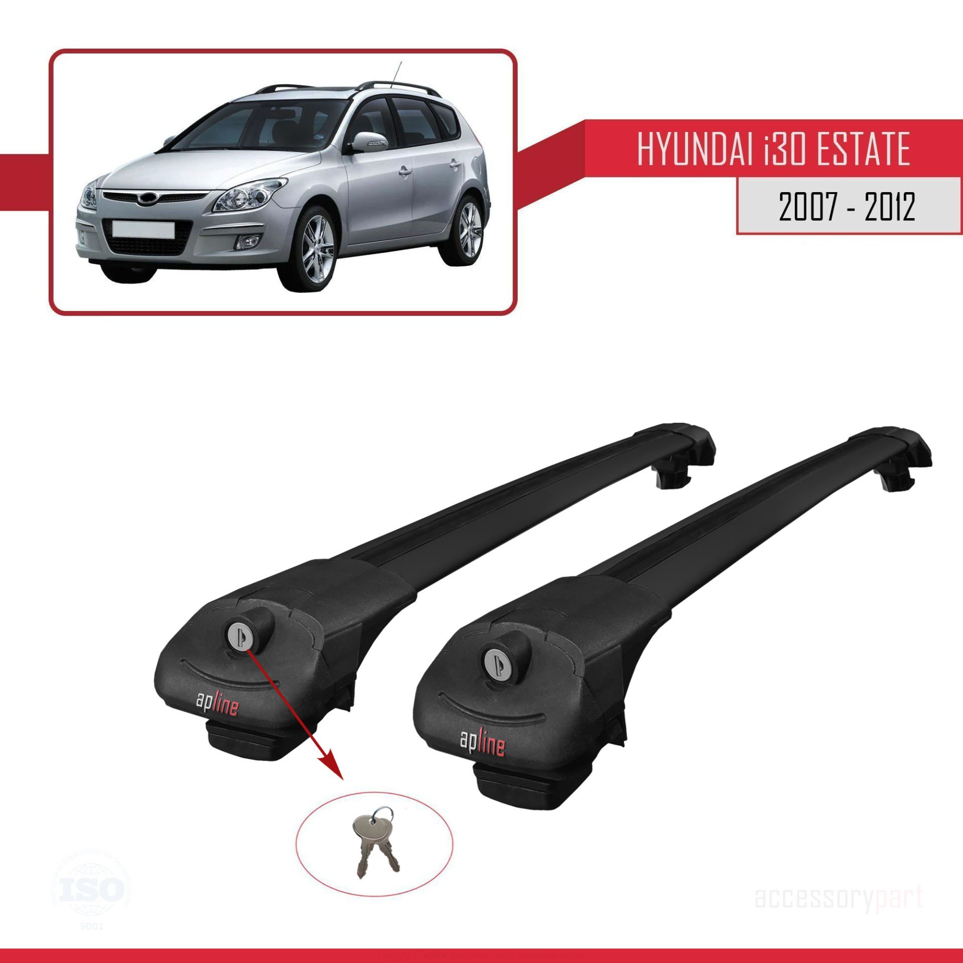Hyundai İ30 SW 2007-2012 Arası ile uyumlu ACE-1 Ara Atkı Tavan Barı SİYAH