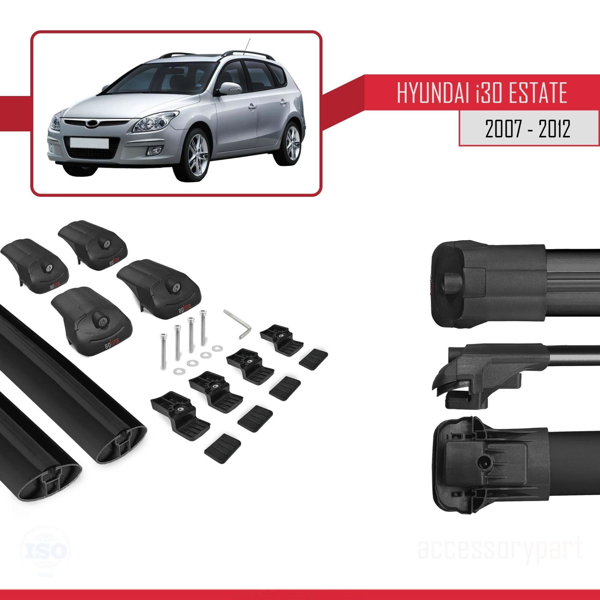 Hyundai İ30 SW 2007-2012 Arası ile uyumlu ACE-1 Ara Atkı Tavan Barı SİYAH
