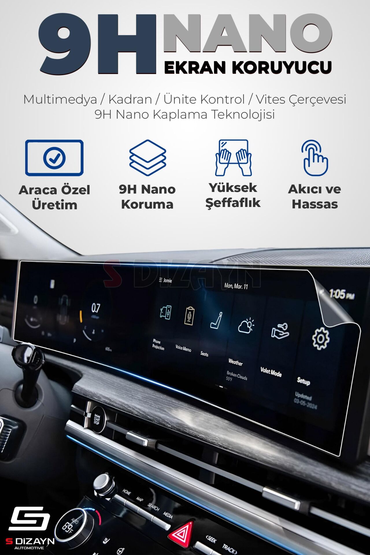 S-Dizayn Chery Tiggo 8 Pro Luxury / Excellent 9H Nano Klima Kontrol & Orta Konsol Koruyucu Mat 2022-2023 A+ Kalite