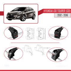 Hyundai i30 Tourer (GD) 2012-2016 Arası ile uyumlu ACE-2 Ara Atkı Tavan Barı GRİ