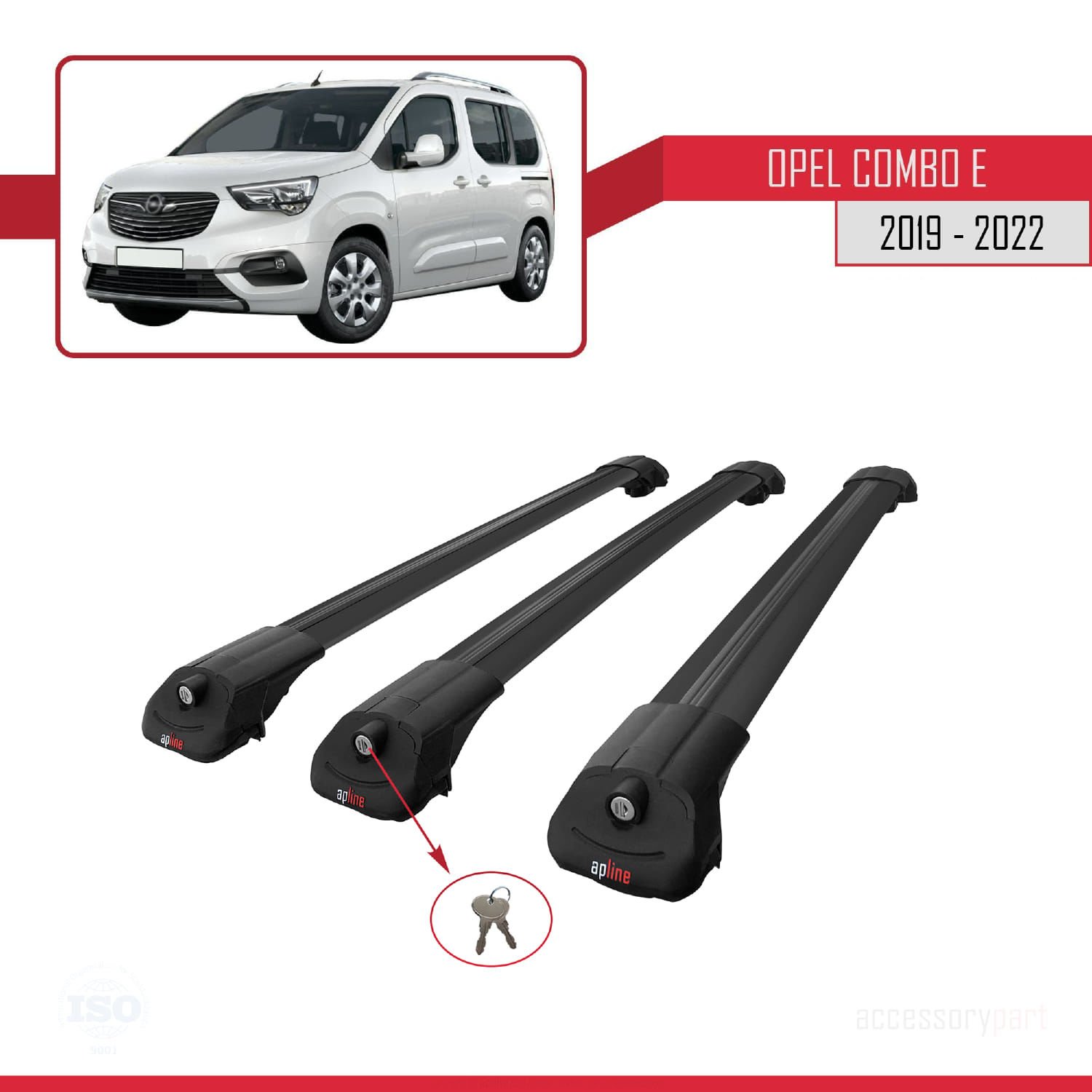 Opel Combo (E) 2019-2022 Arası ile uyumlu ACE-1 Ara Atkı Tavan Barı SİYAH 3 ADET BAR