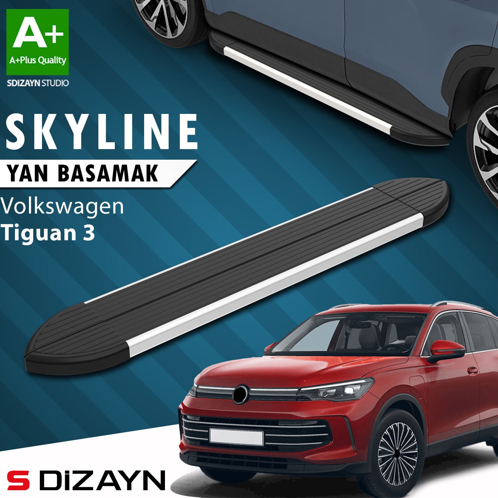 S-Dizayn VW Tiguan 3 Skyline Aluminyum Yan Basamak 183 Cm 2024 Üzeri A+ Kalite