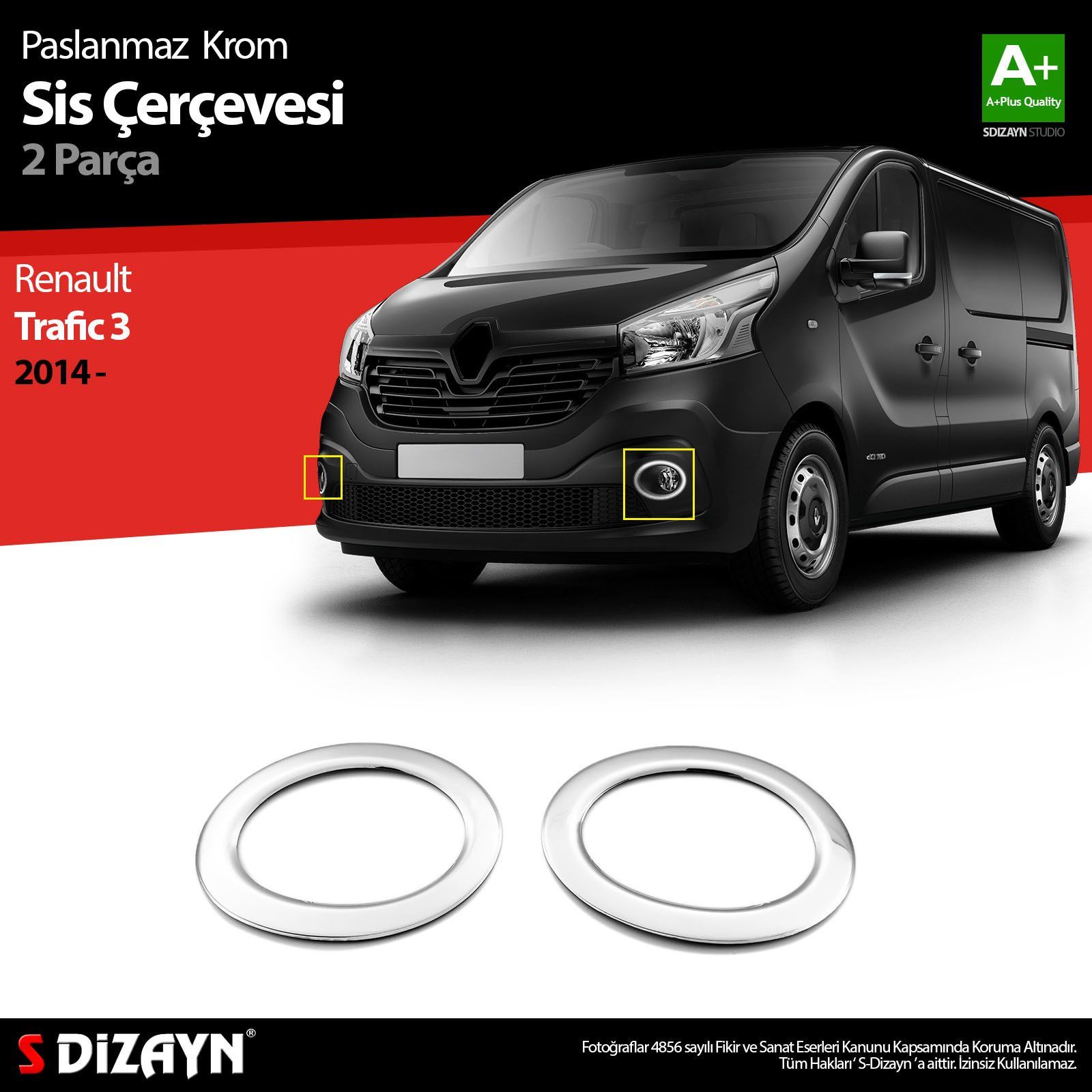 Renault Traffic Uyumlu Krom Sis Farı Çerçevesi 2 Parça. 2014 Üzeri Parça