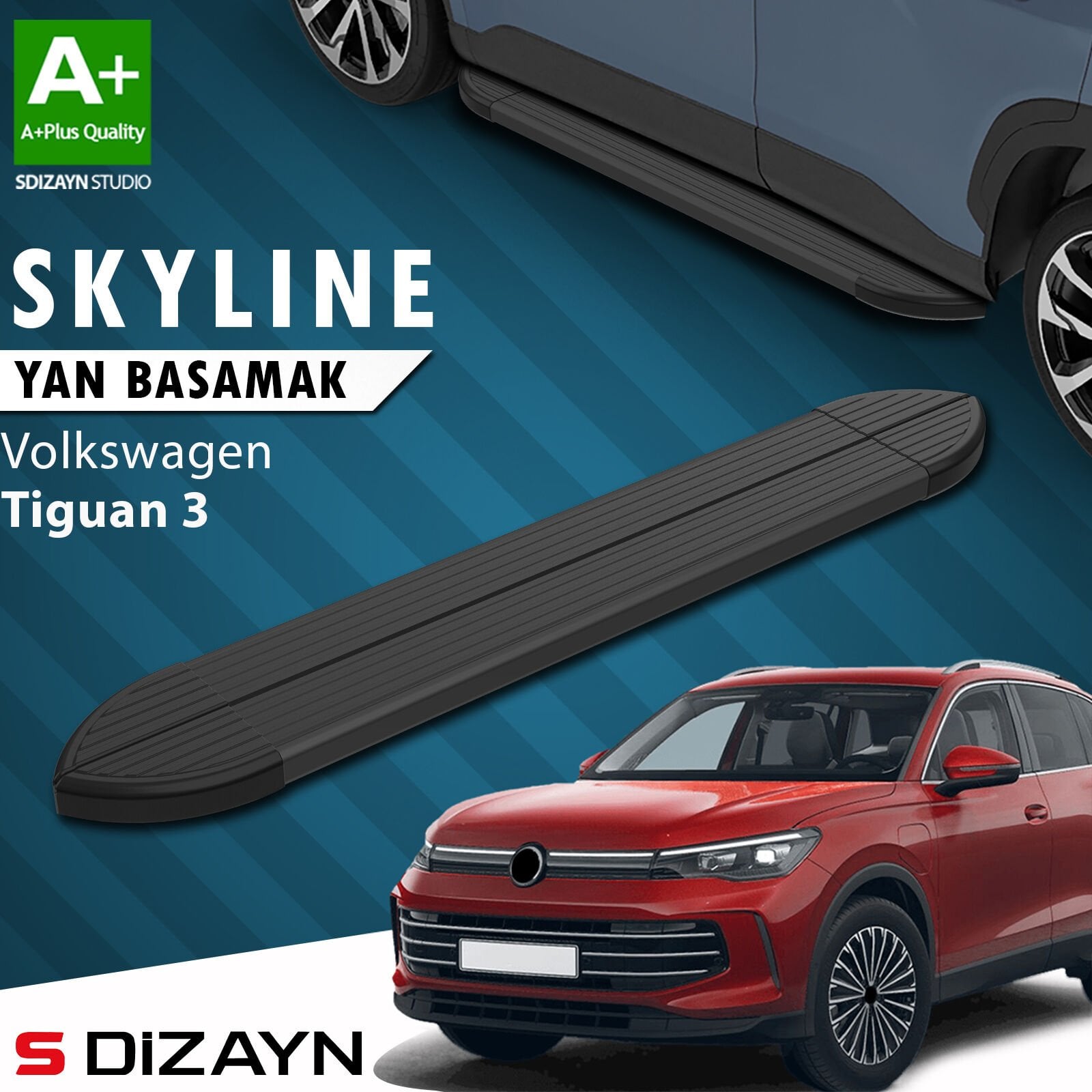 S-Dizayn VW Tiguan 3 Skyline Siyah Yan Basamak 183 Cm 2024 Üzeri A+ Kalite