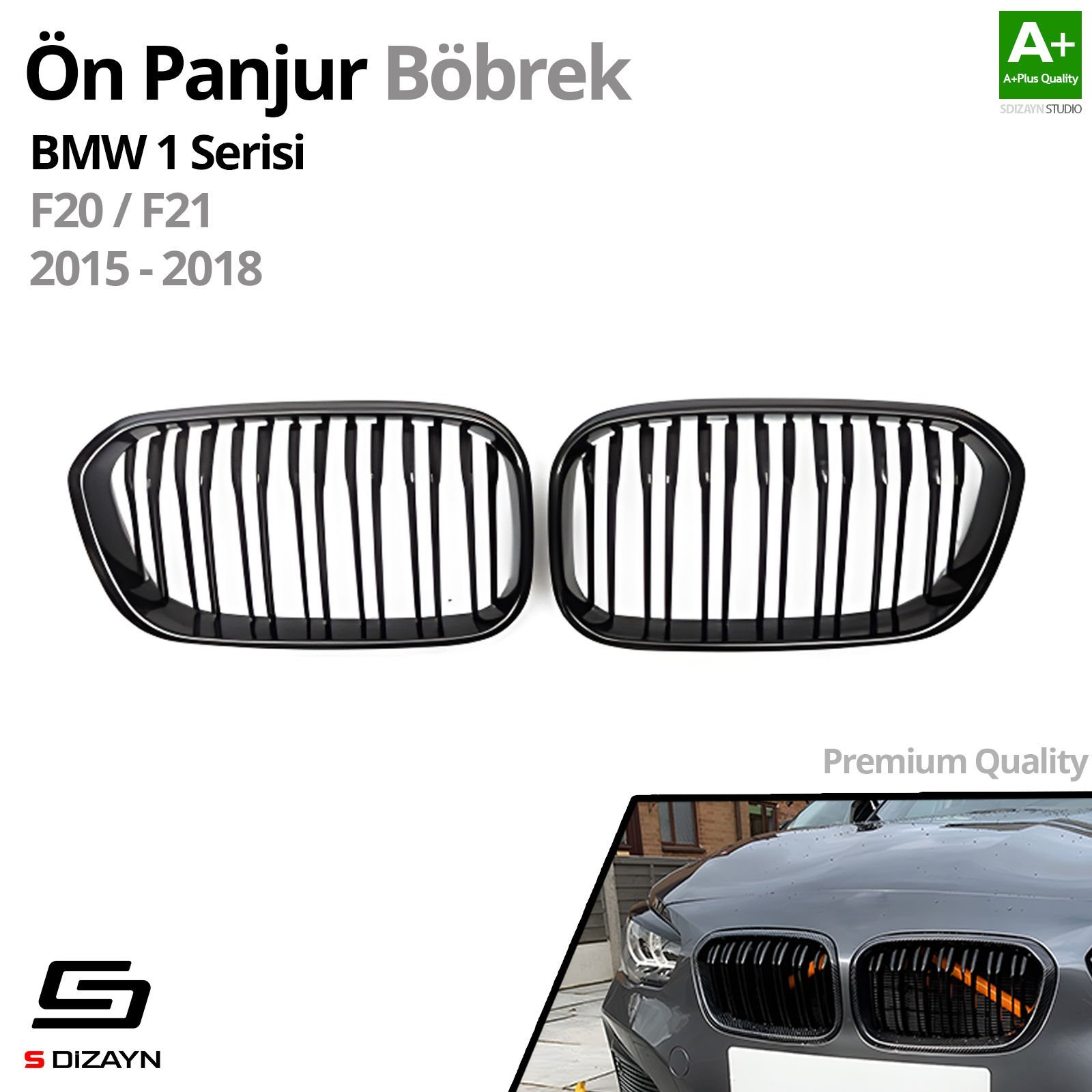 S-Dizayn Bmw 1 Serisi F20/F21 Ön Panjur Böbrek Parlak Siyah Piano Black M1 Model 2015-2019