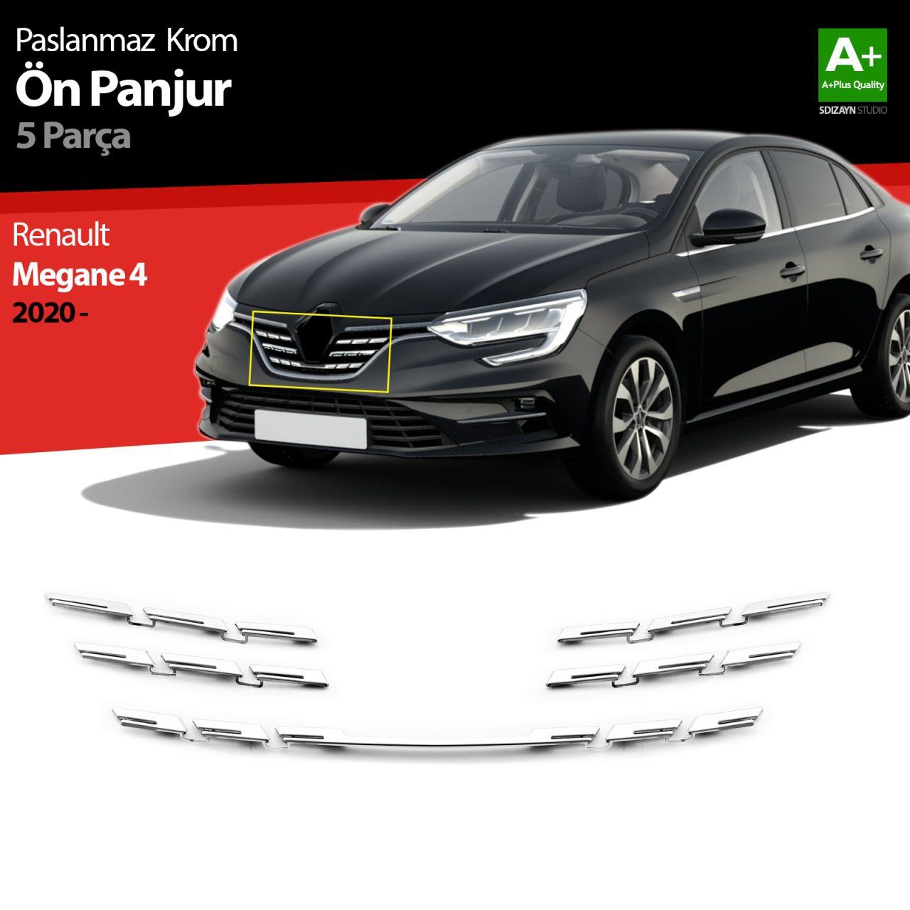 Renault Megane Uyumlu 4 Krom Ön Panjur 5 Parça. 2020 Üzeri