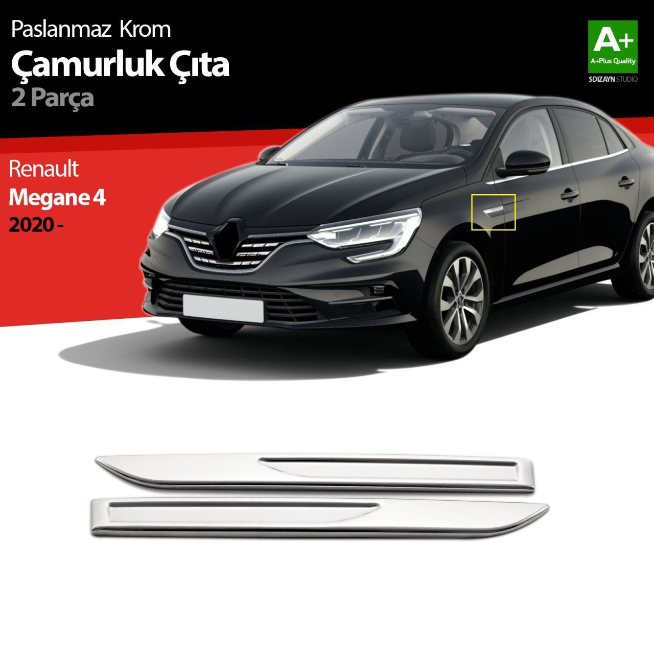 Renault Megane Uyumlu 4 Krom Çamurluk Sinyal Çıtası 2 Parça. 2020 Üzeri