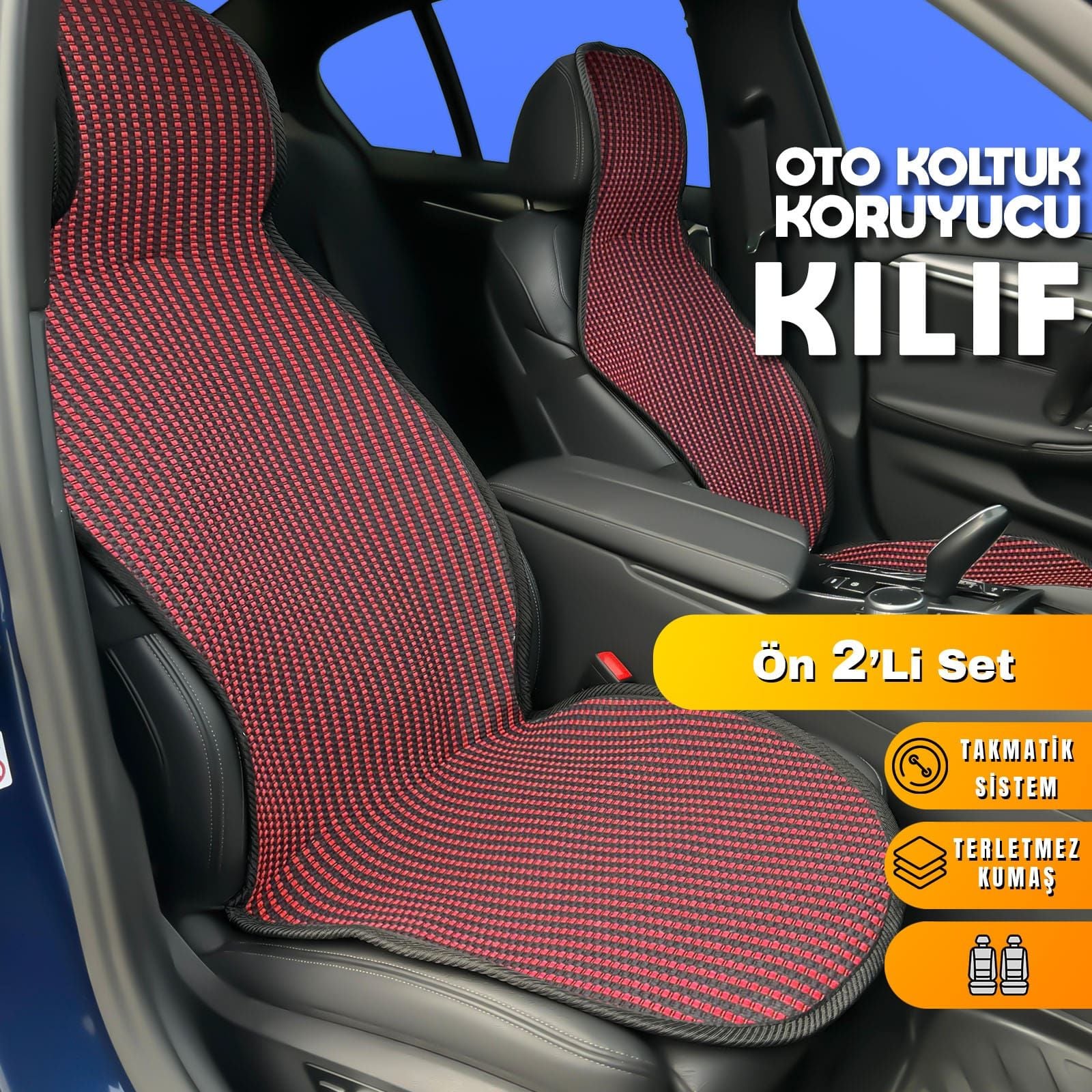 Bmw 5 E34 Uyumlu Koltuk Kılıfı Minder Çizgili Siyah Kırmızı 2+1 Ön Arka Set