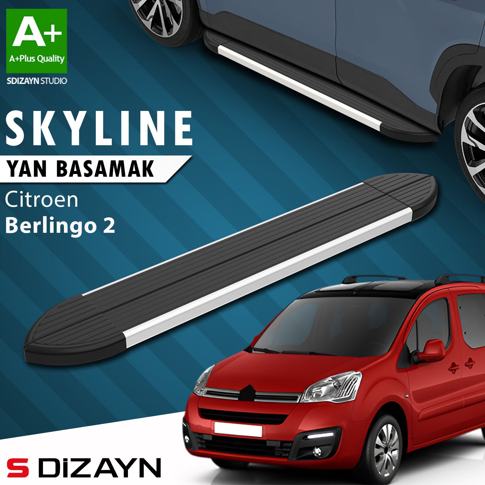 S-Dizayn Citroen Berlingo 2 Skyline Aluminyum Yan Basamak 193 Cm 2008-2018 A+ Kalite