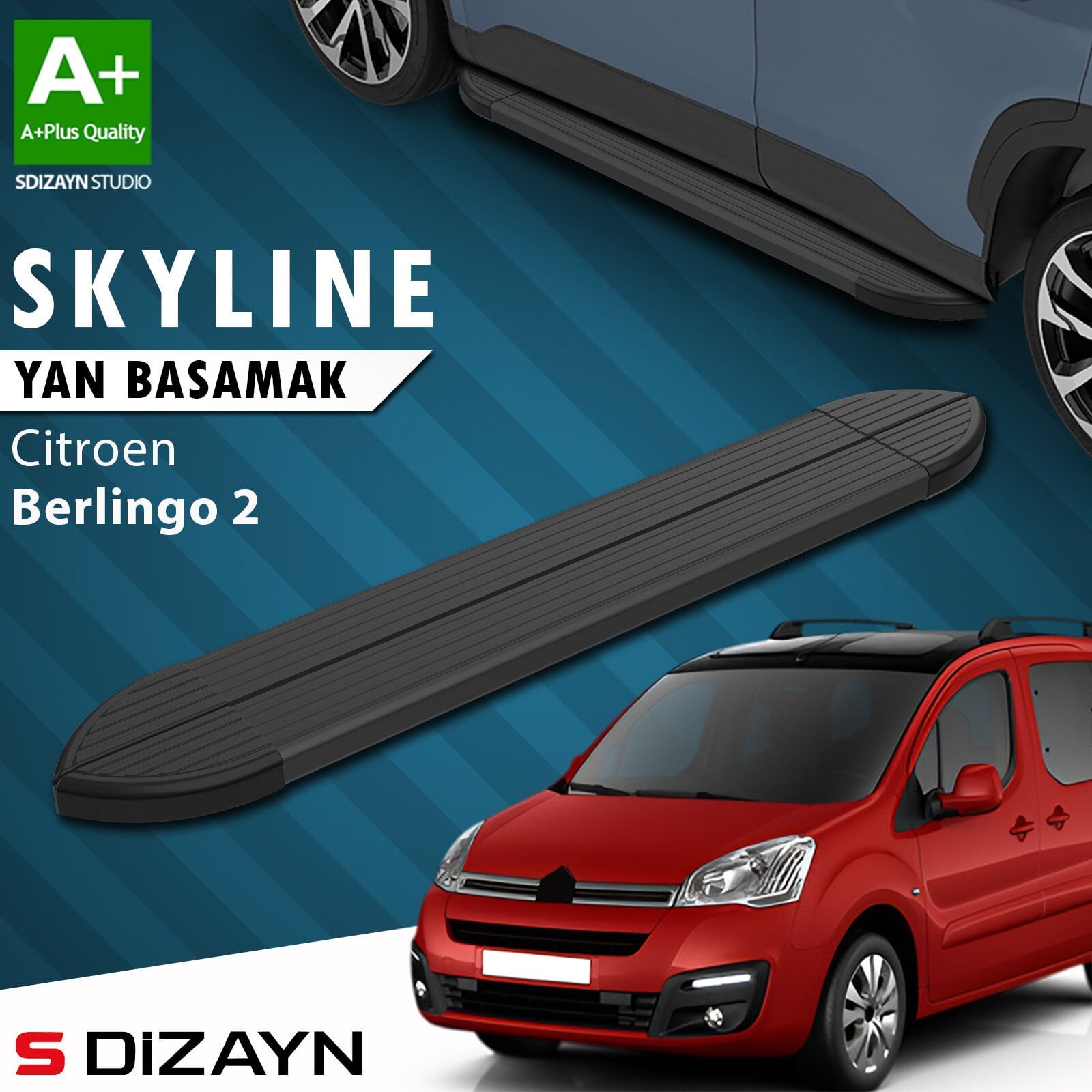 S-Dizayn Citroen Berlingo 2 Skyline Siyah Yan Basamak 193 Cm 2008-2018 A+ Kalite