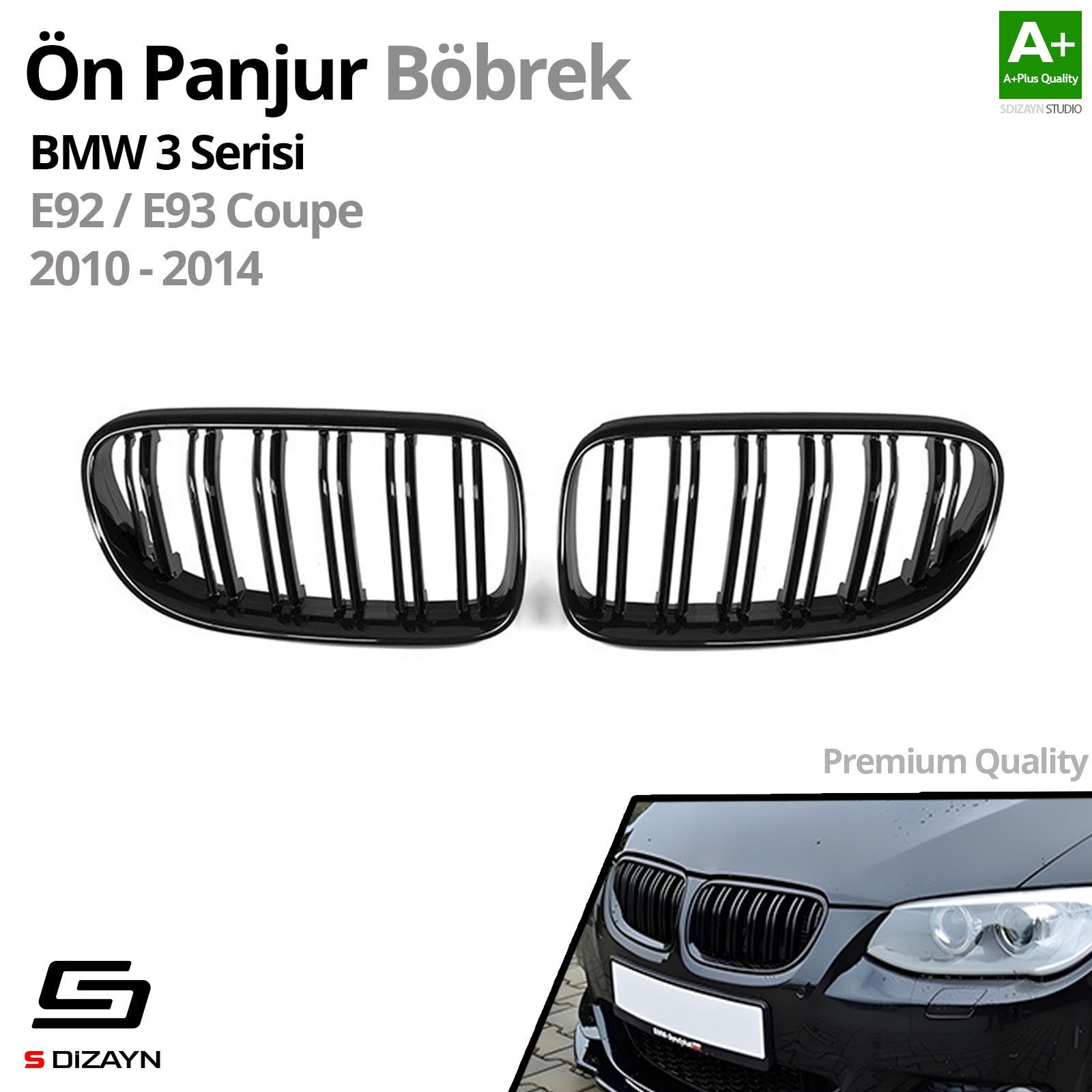 S-Dizayn Bmw 3 Serisi Coupe E92/E93 Coupe Ön Panjur Böbrek Parlak Siyah Piano Black M3 Model 2010-2014